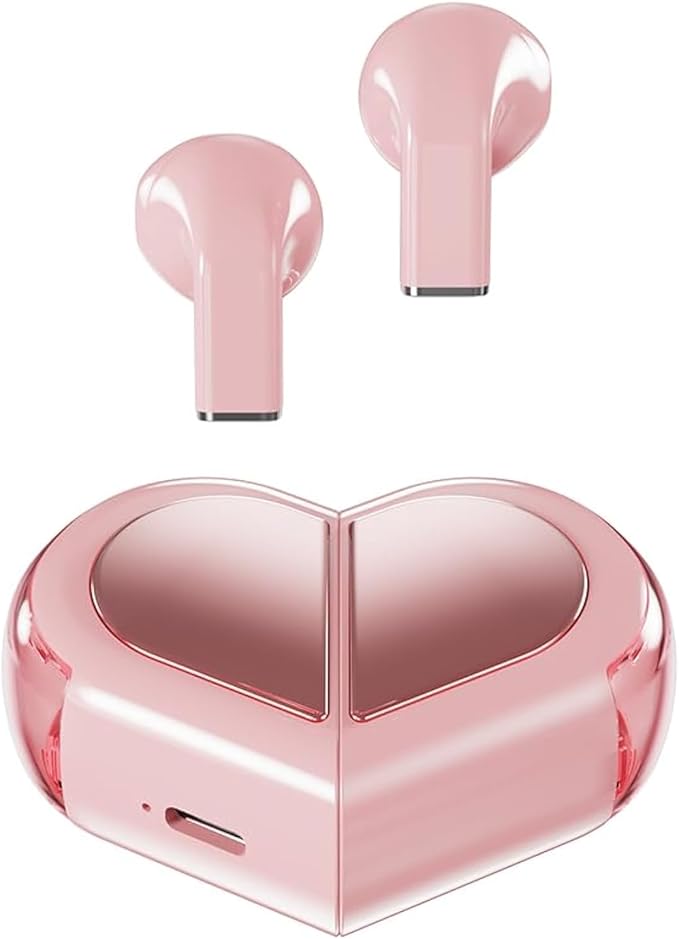 Pink Heart Wireless Earbuds for Girls Kids, Cute Mini Tiny Small Invisible Earbuds Wireless Bluetooth for Small Ears Canals Women Rose Gold Kawai Blue Tooth Ear Buds for iPhone Android