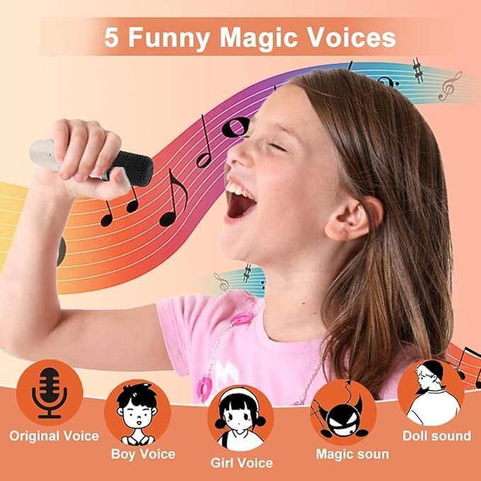 PEETTA Mini Karaoke Machine for Kids and Adults, Portable Bluetooth Karaoke Speaker, Mini Karaoke Machine with 2 Wireless Microphones and Led Lights, Birthday Gifts Toys for Girls Boys Family (Beige)