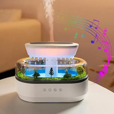 PEETTA Raindrop Aroma Diffuser 250ml Capacity Rain Cloud Humidifier Romantic Changeable Warm decor Night Light Rain Aromatherapy Air Freshner Diffusers for Home, Office, Bedroom (White)