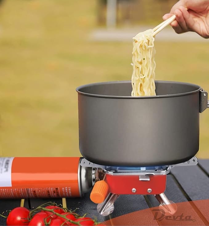 PEETTA Gas Burner for Outdoor Camping, Hiking, Travelling | Stainless Steel Cylinder, Folding Furnace, Camping Equipment, Gas Stove with Pouch