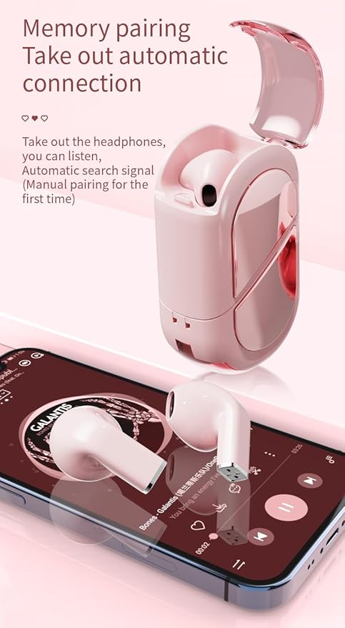 Pink Heart Wireless Earbuds for Girls Kids, Cute Mini Tiny Small Invisible Earbuds Wireless Bluetooth for Small Ears Canals Women Rose Gold Kawai Blue Tooth Ear Buds for iPhone Android