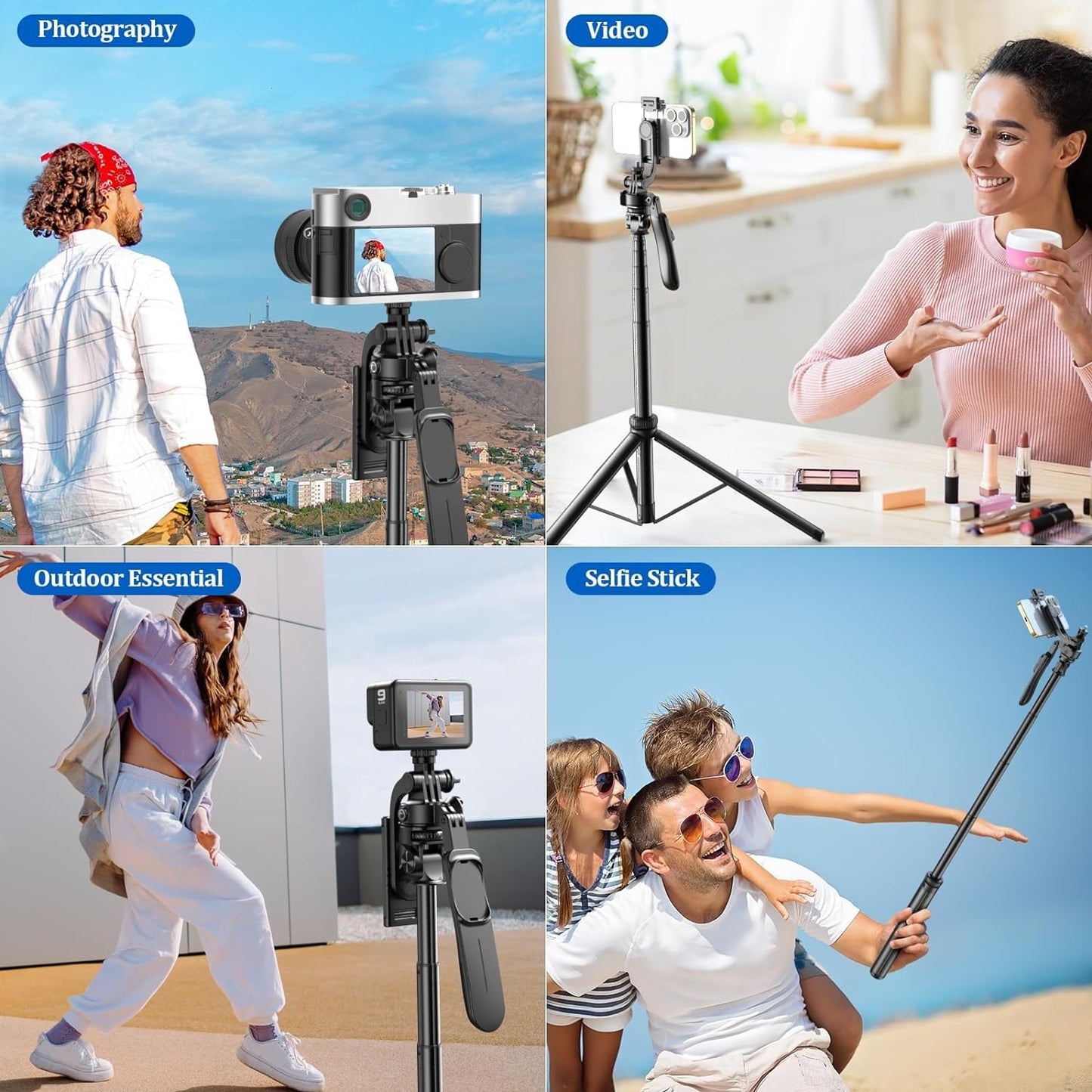Phone Tripod & Stable Selfie Stick for iOS & Android, Extendable Cell Phone Tripod with Wireless Remote & Phone Holder, 360° Rotating Tripod Stand for Travel, Recording, Camera, Live Streaming