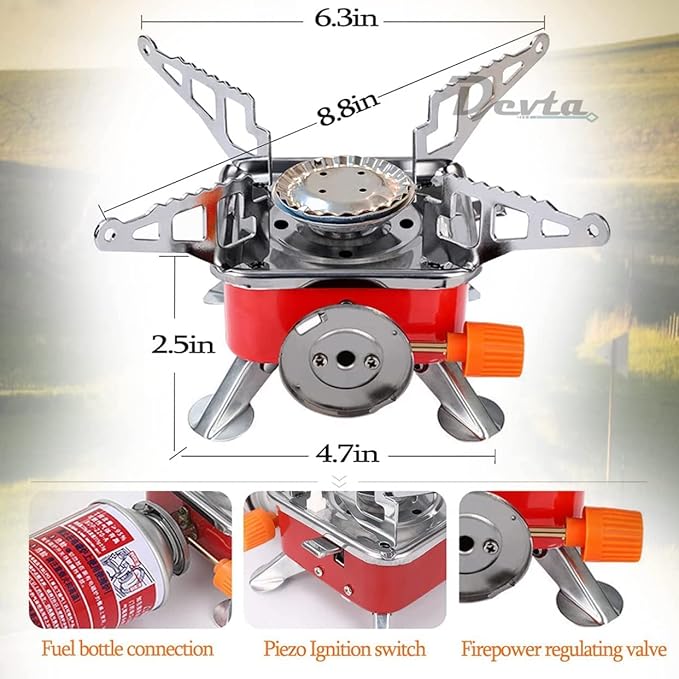 PEETTA Gas Burner for Outdoor Camping, Hiking, Travelling | Stainless Steel Cylinder, Folding Furnace, Camping Equipment, Gas Stove with Pouch
