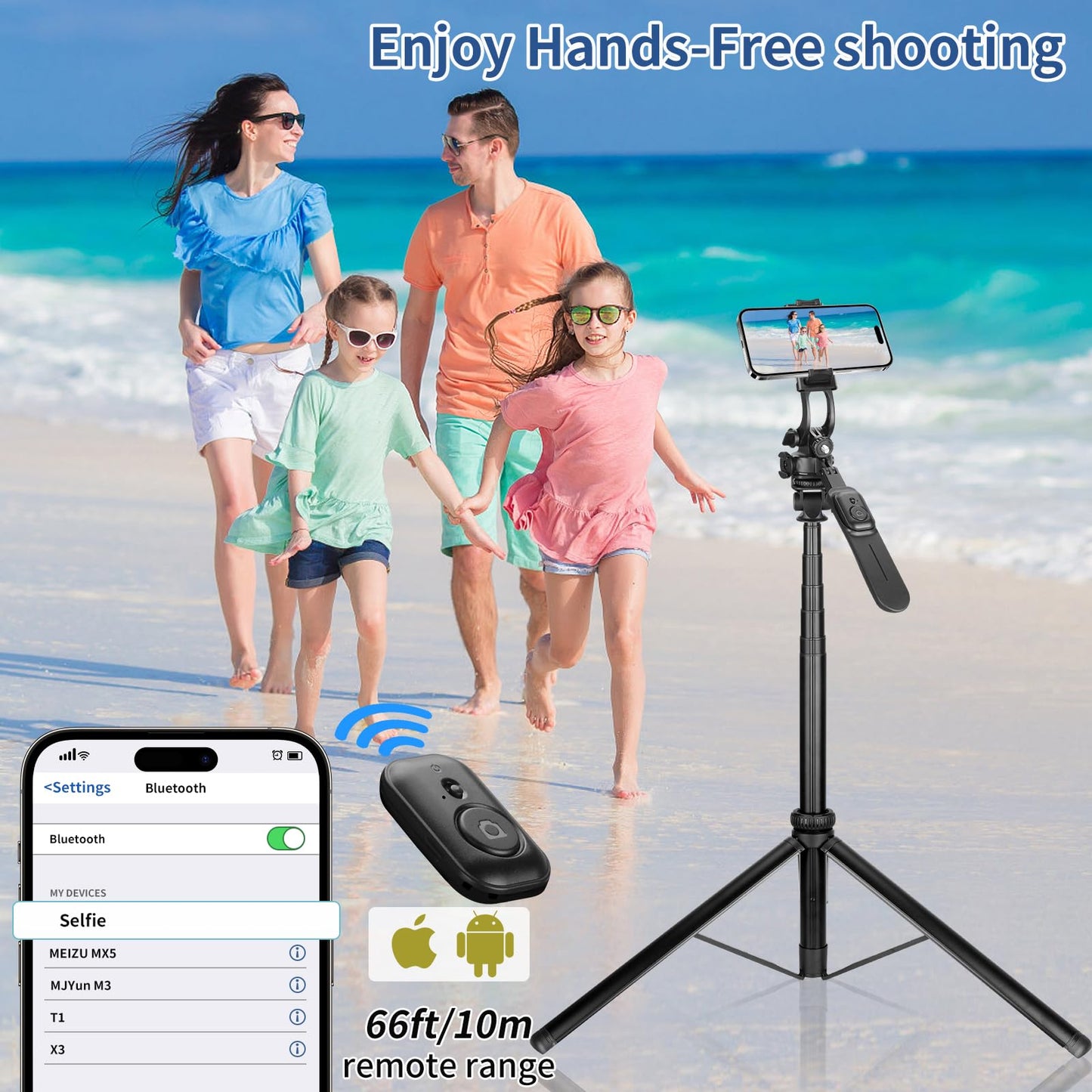Phone Tripod & Stable Selfie Stick for iOS & Android, Extendable Cell Phone Tripod with Wireless Remote & Phone Holder, 360° Rotating Tripod Stand for Travel, Recording, Camera, Live Streaming