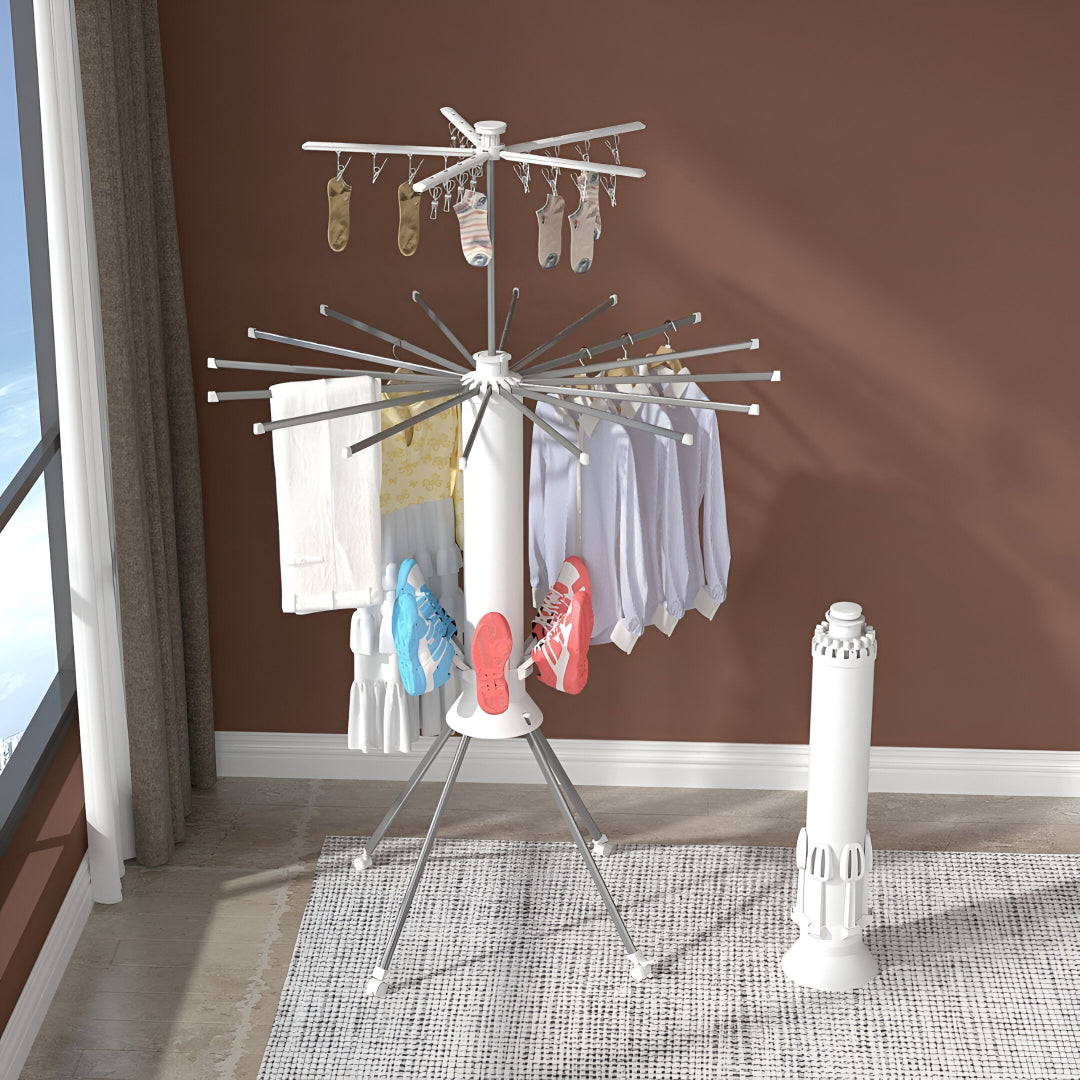 360° Rotating Foldable Clothes Drying Rack – Heavy-Duty Portable Laundry Stand with Wheels for Indoor & Outdoor Use
