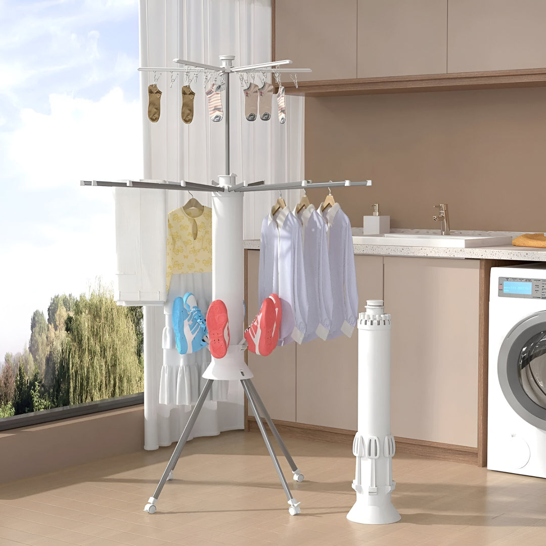 360° Rotating Foldable Clothes Drying Rack – Heavy-Duty Portable Laundry Stand with Wheels for Indoor & Outdoor Use