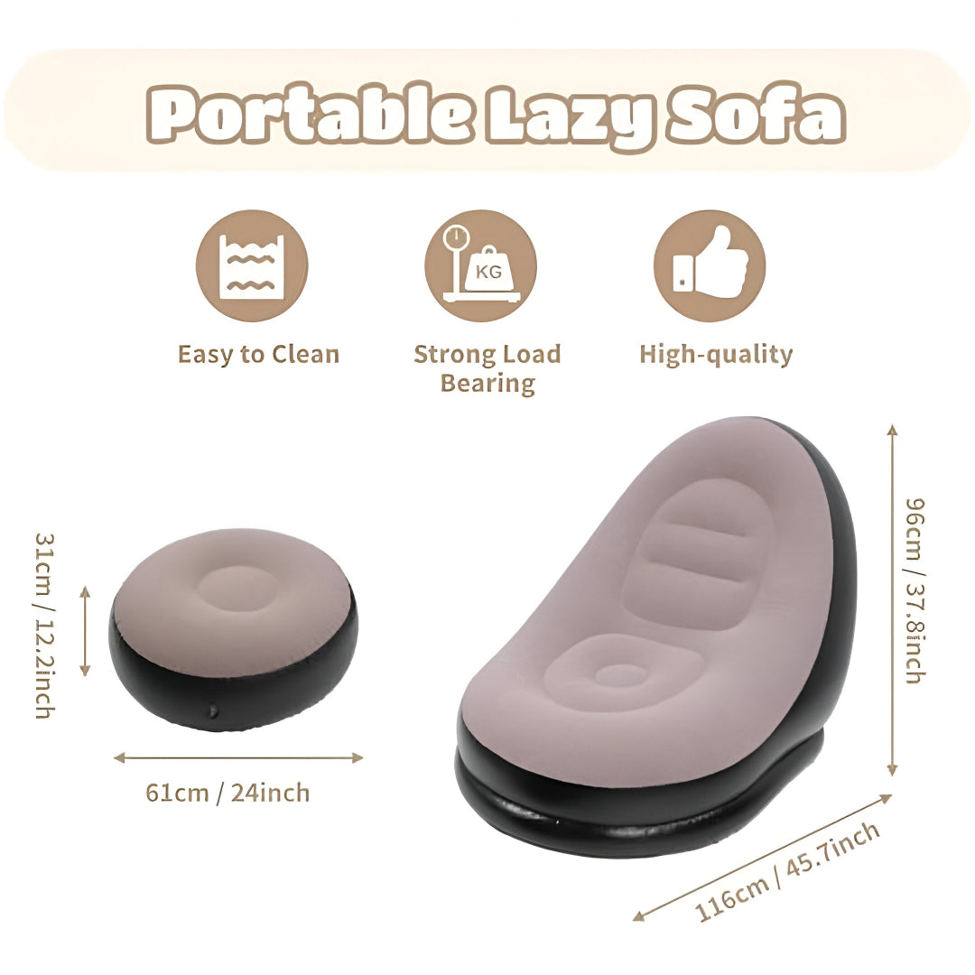 2-Piece Inflatable Lounge Chair & Ottoman Set – Portable Lazy Air Sofa for Indoor & Outdoor Relaxation | Ideal for Living Room, Bedroom, Balcony, Camping & More