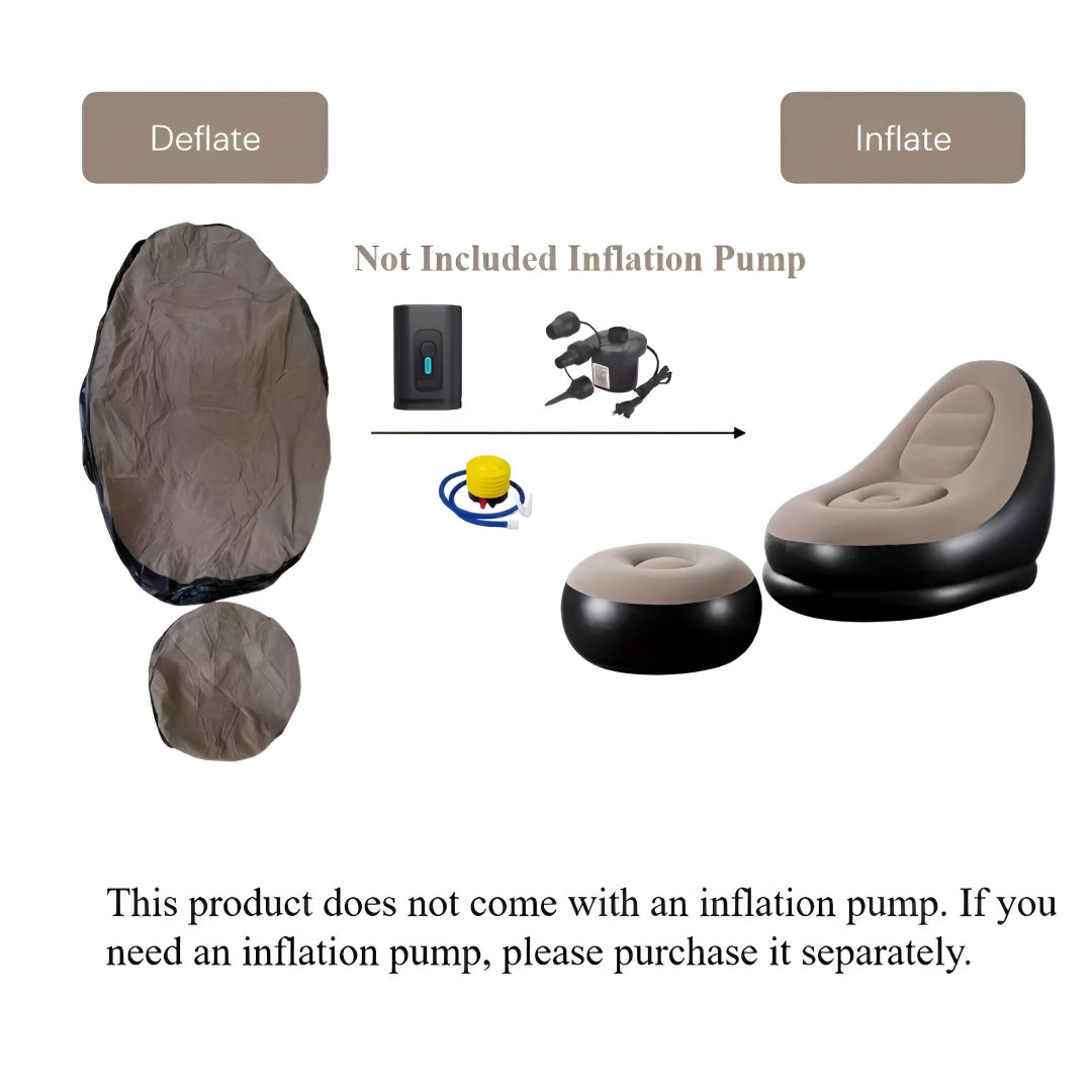 2-Piece Inflatable Lounge Chair & Ottoman Set – Portable Lazy Air Sofa for Indoor & Outdoor Relaxation | Ideal for Living Room, Bedroom, Balcony, Camping & More