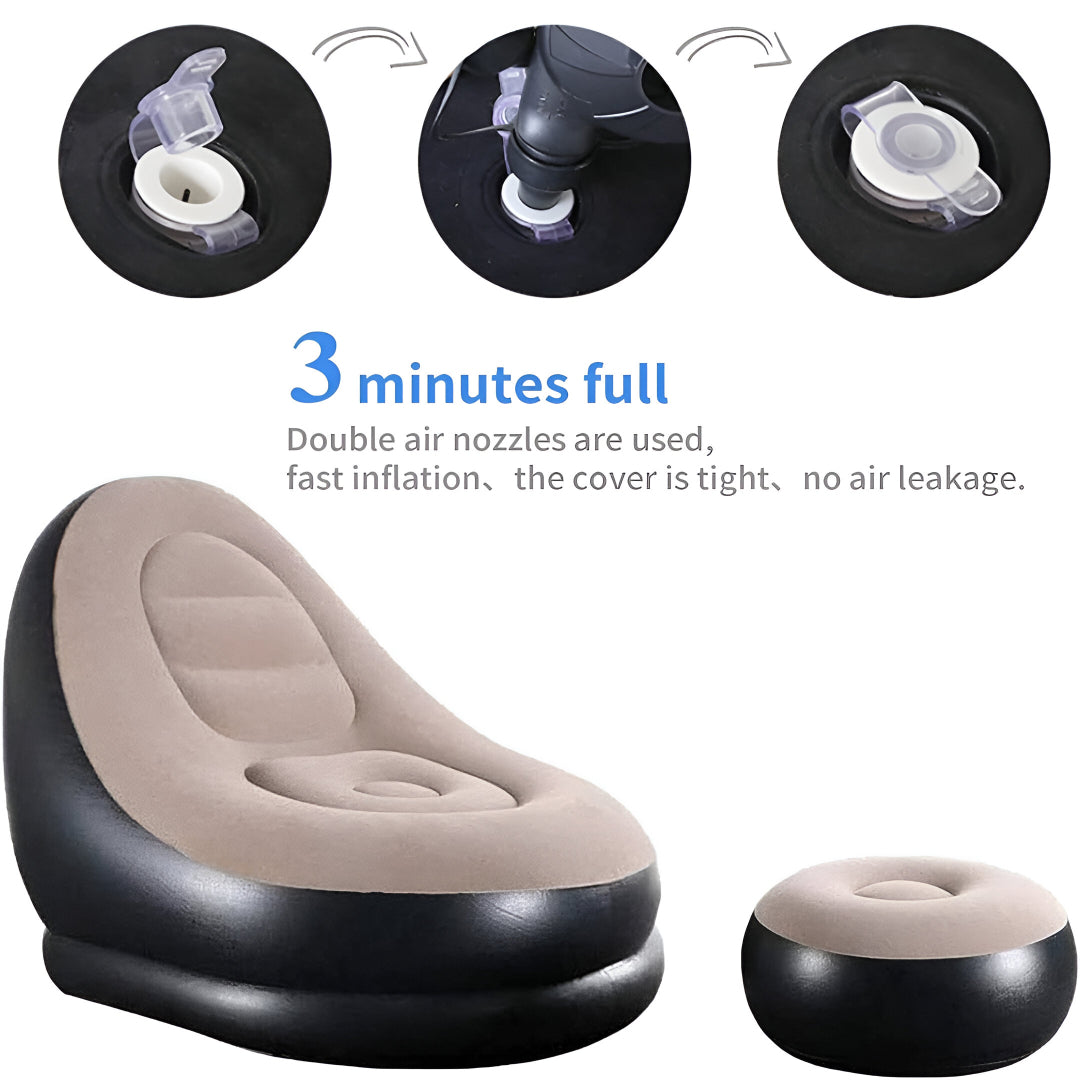 2-Piece Inflatable Lounge Chair & Ottoman Set – Portable Lazy Air Sofa for Indoor & Outdoor Relaxation | Ideal for Living Room, Bedroom, Balcony, Camping & More
