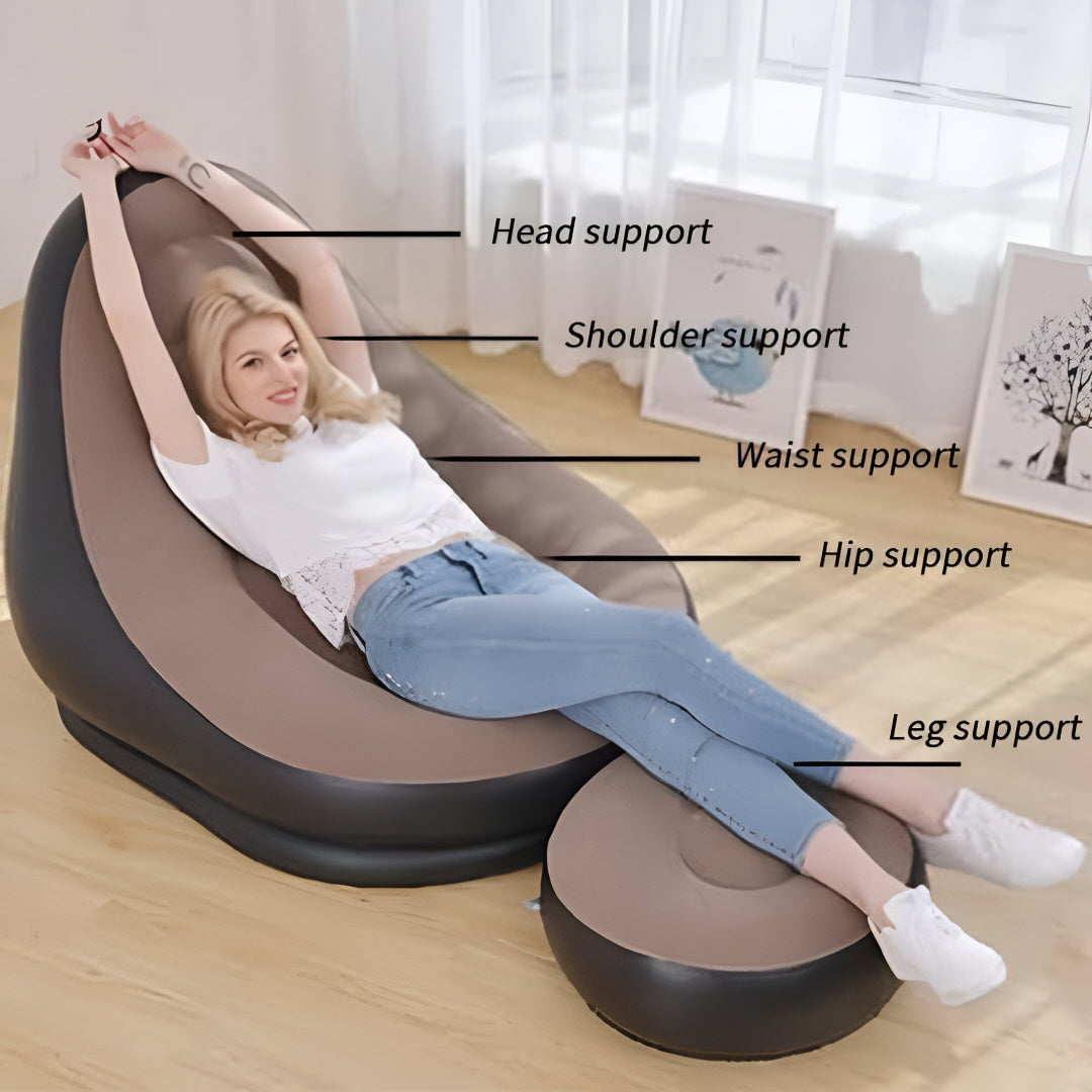 2-Piece Inflatable Lounge Chair & Ottoman Set – Portable Lazy Air Sofa for Indoor & Outdoor Relaxation | Ideal for Living Room, Bedroom, Balcony, Camping & More