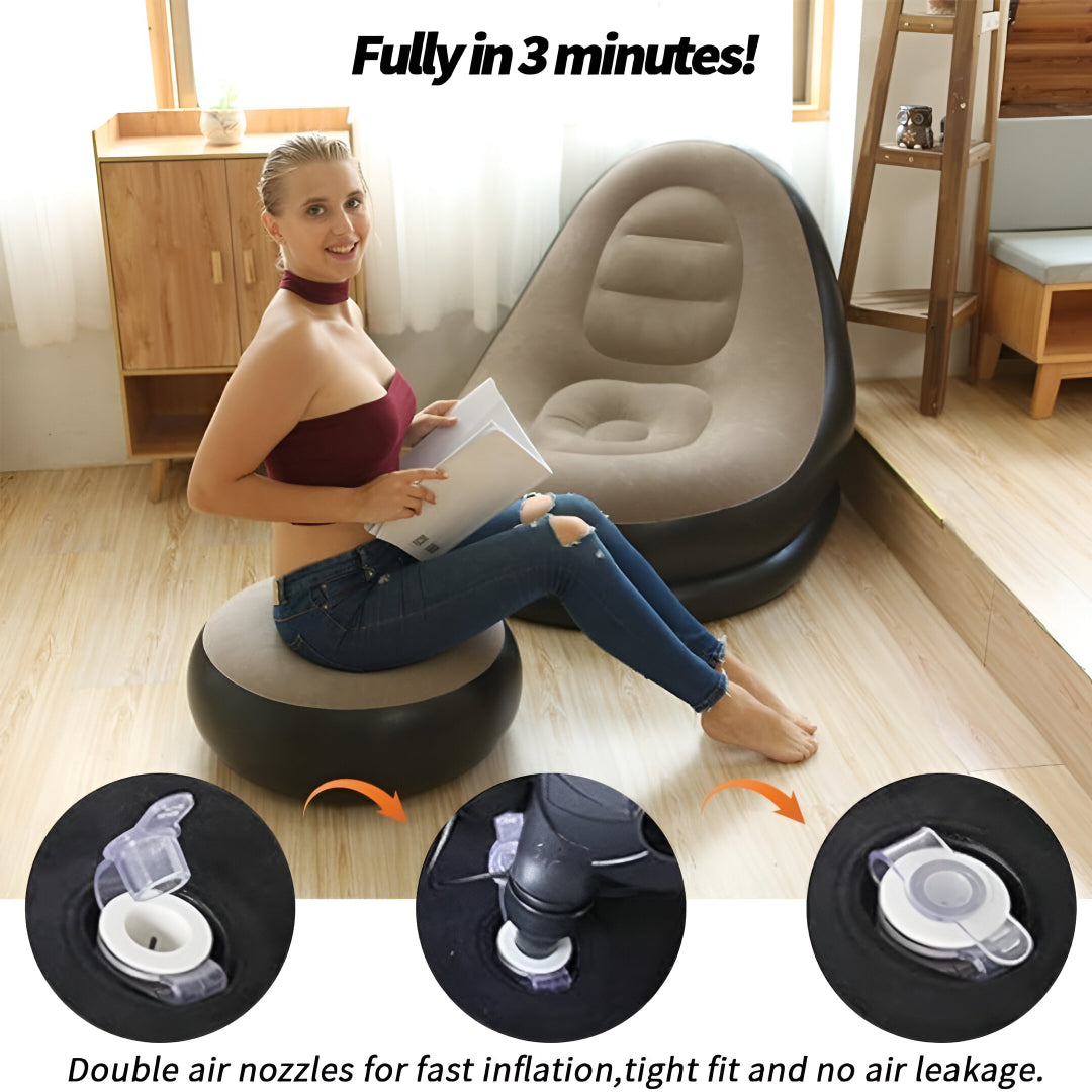 2-Piece Inflatable Lounge Chair & Ottoman Set – Portable Lazy Air Sofa for Indoor & Outdoor Relaxation | Ideal for Living Room, Bedroom, Balcony, Camping & More