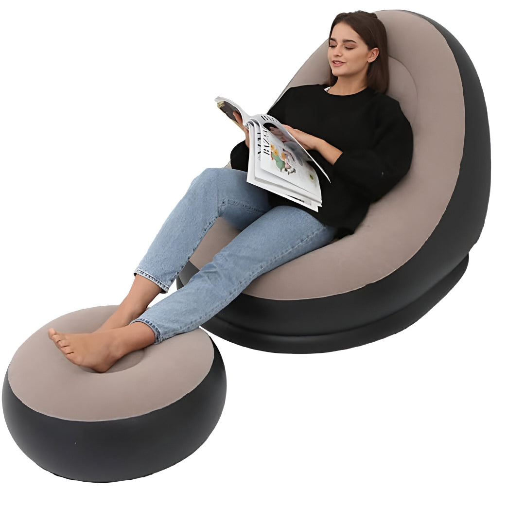 2-Piece Inflatable Lounge Chair & Ottoman Set – Portable Lazy Air Sofa for Indoor & Outdoor Relaxation | Ideal for Living Room, Bedroom, Balcony, Camping & More