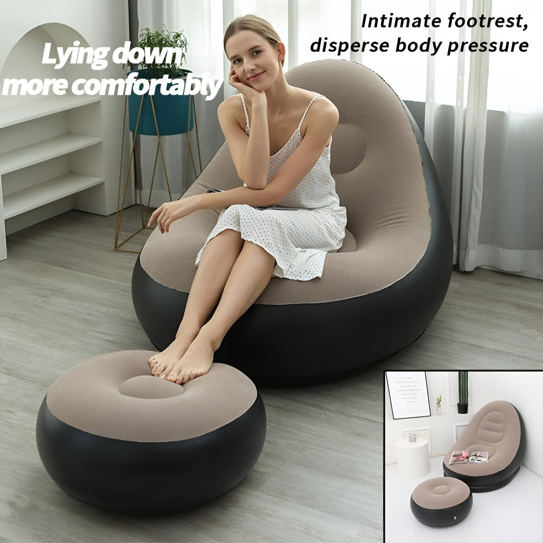 2-Piece Inflatable Lounge Chair & Ottoman Set – Portable Lazy Air Sofa for Indoor & Outdoor Relaxation | Ideal for Living Room, Bedroom, Balcony, Camping & More