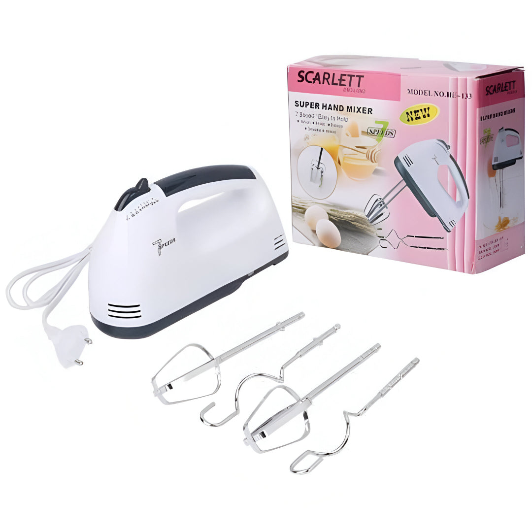 7-Speed Electric Hand Mixer – Portable Egg Beater, Dough Kneader & Cream Whipper with Stainless Steel Beaters & Hooks