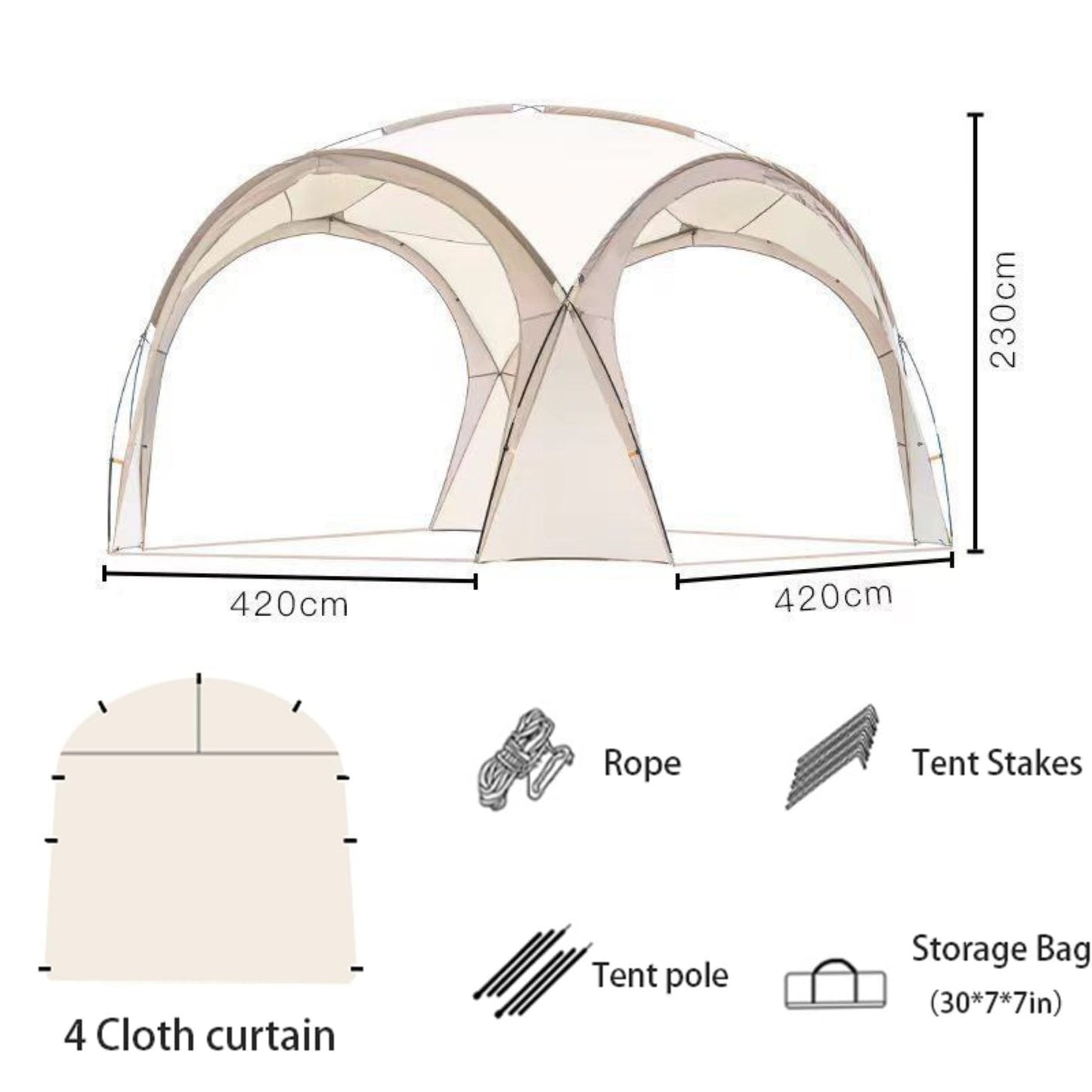 Outdoor Sunshade Shelter – Large 420×420×230cm, UPF50+ Waterproof Canopy Tent with 2 Side Walls for 8–10 People