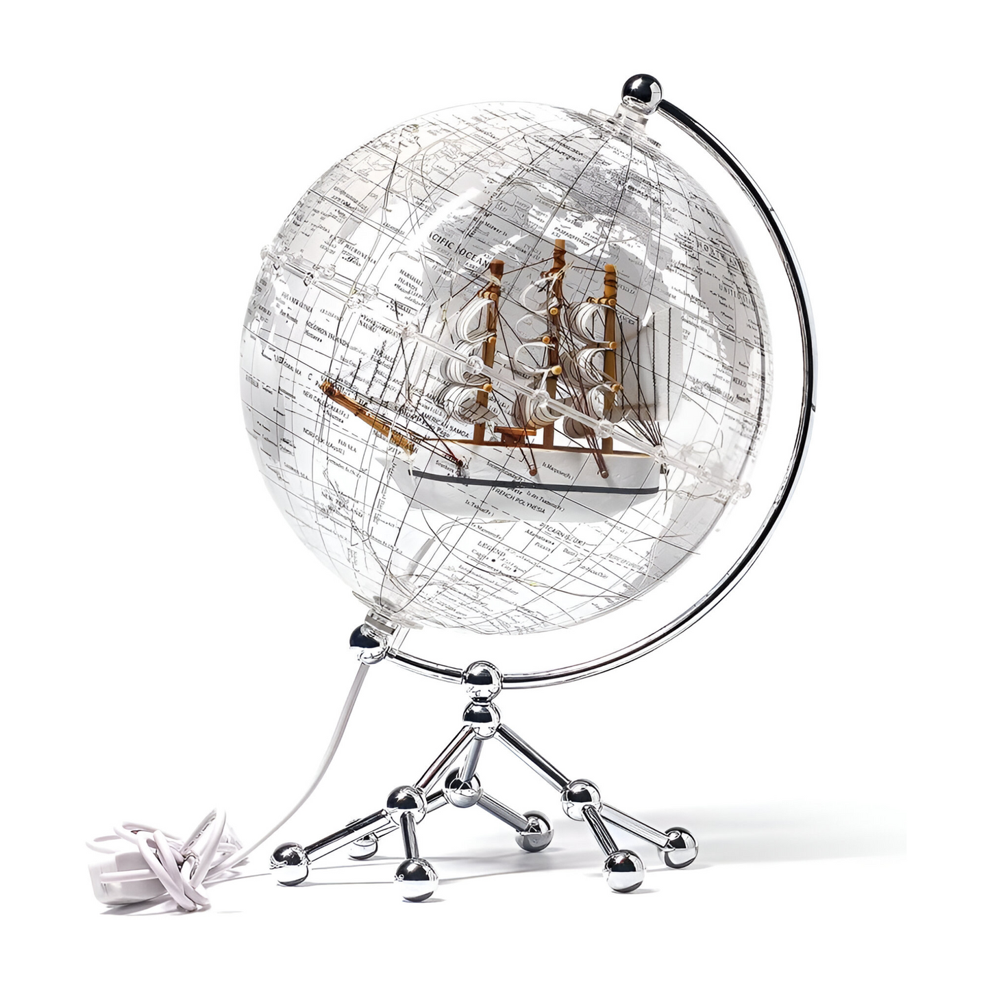 Transparent Illuminated World Globe with Sailboat – 8" Diameter Decorative Desktop Globe