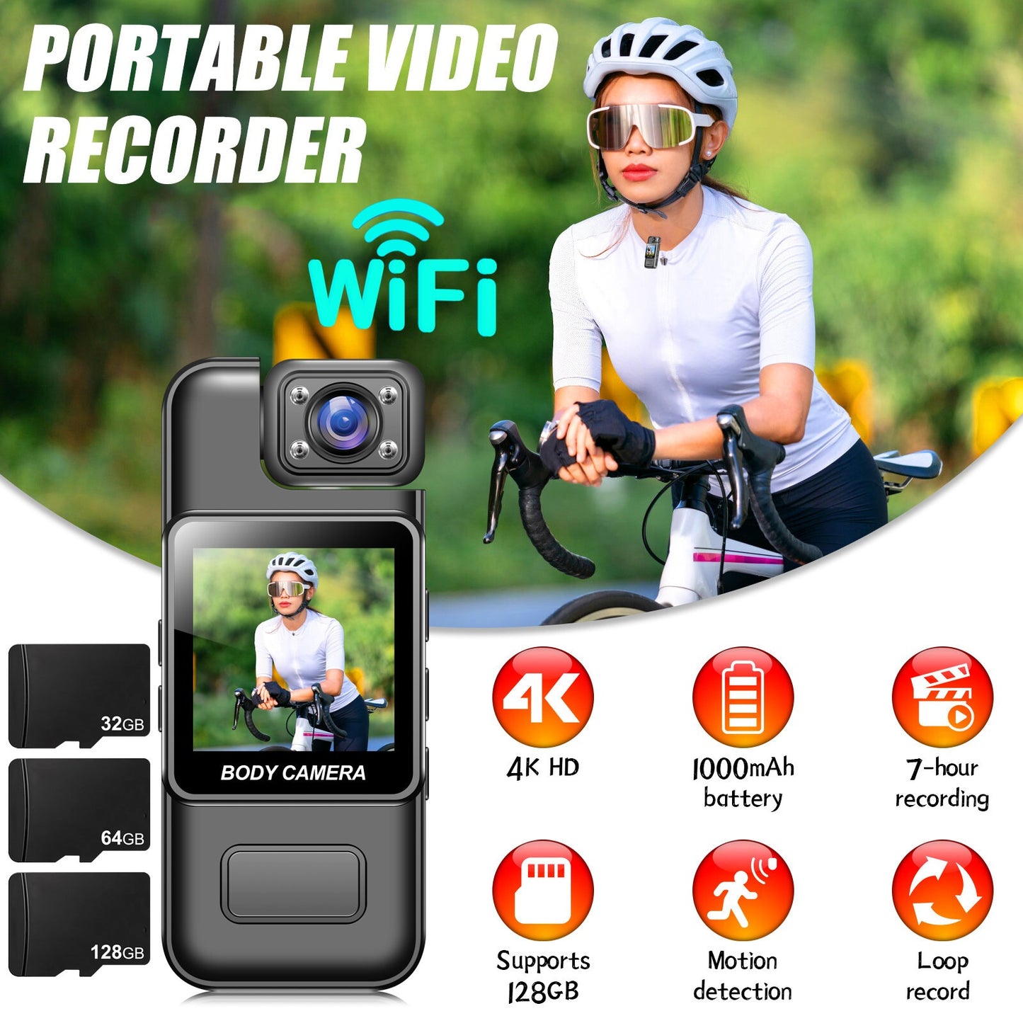 Body Camera 4K HD – Mini Portable Video Recorder with 180° Rotatable Lens