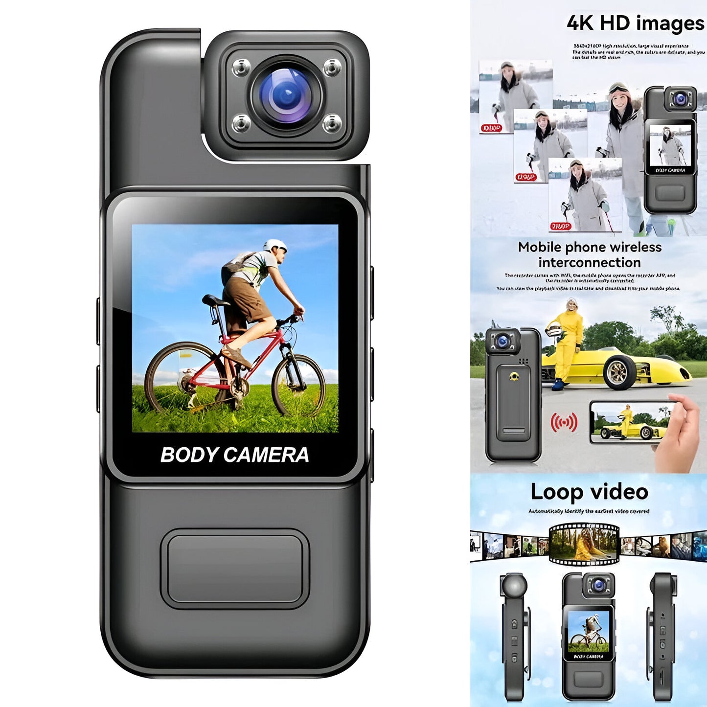 Body Camera 4K HD – Mini Portable Video Recorder with 180° Rotatable Lens