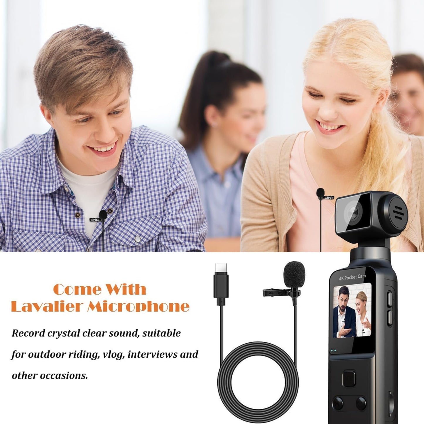 4K Body Camera with External Microphone | Mini Pocket Video & Audio Cam | 270° Rotating Lens, WiFi, Image Stabilization | Action Camera for Outdoor Sports, Travel & Law Enforcement