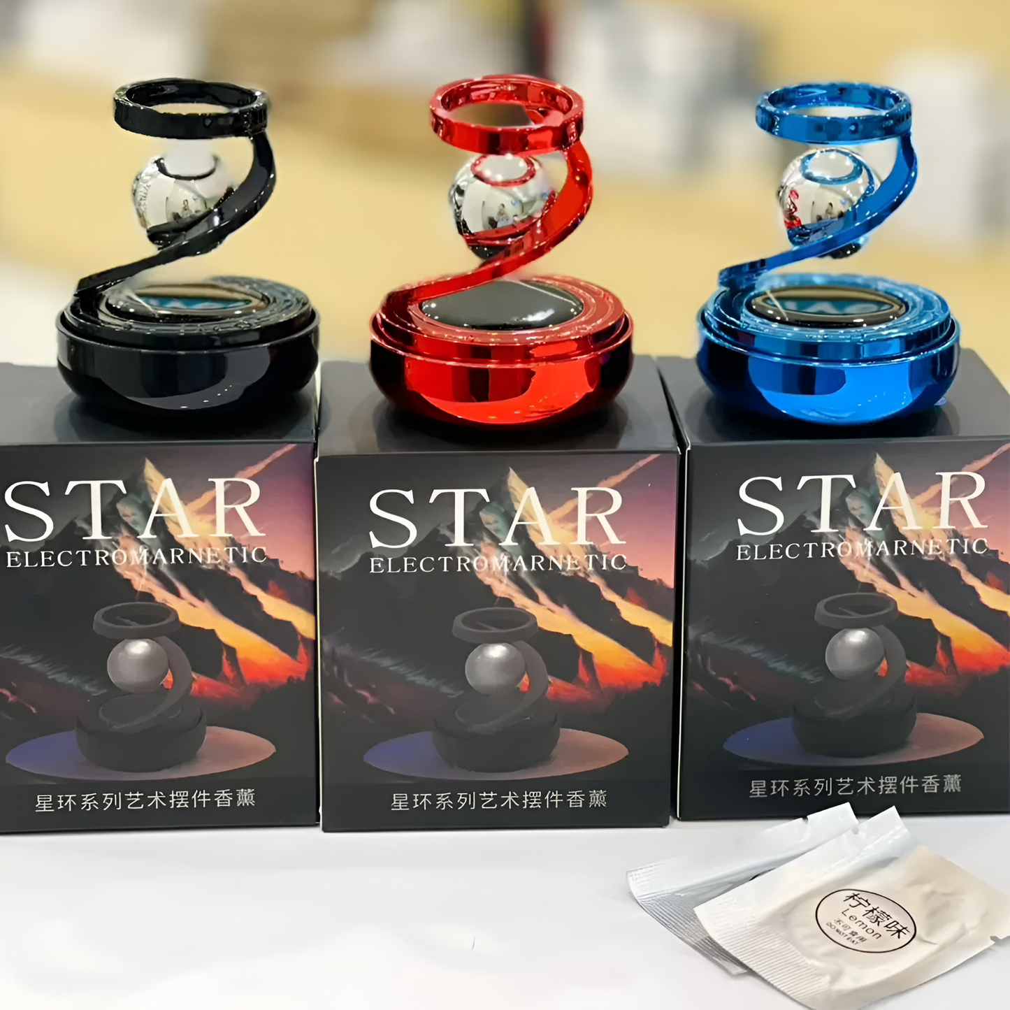 Star Electromagnetic Car Diffuser, Solar Powered Rotating Car Aromatherapy Diffuser
