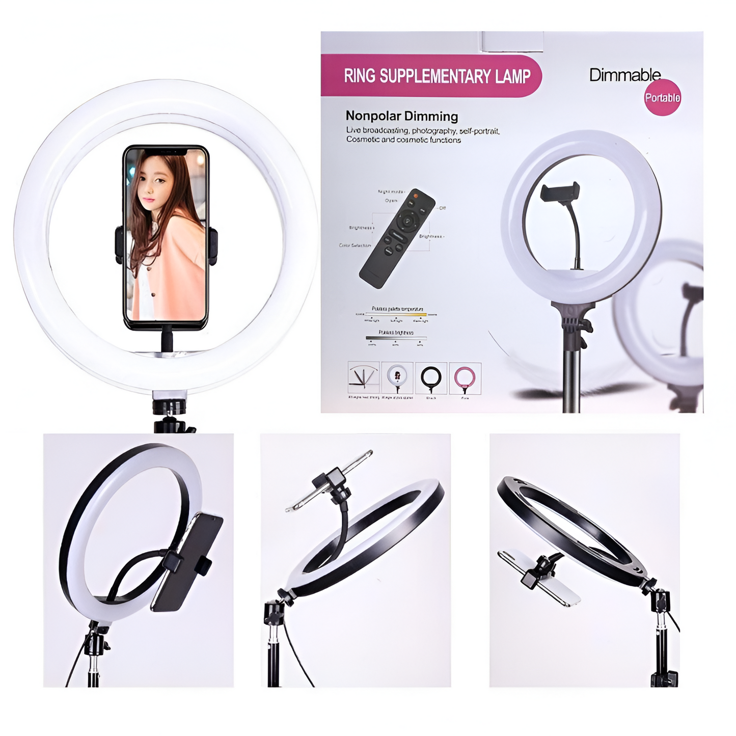 Dimmable LED Ring Light with Tripod Stand & Remote