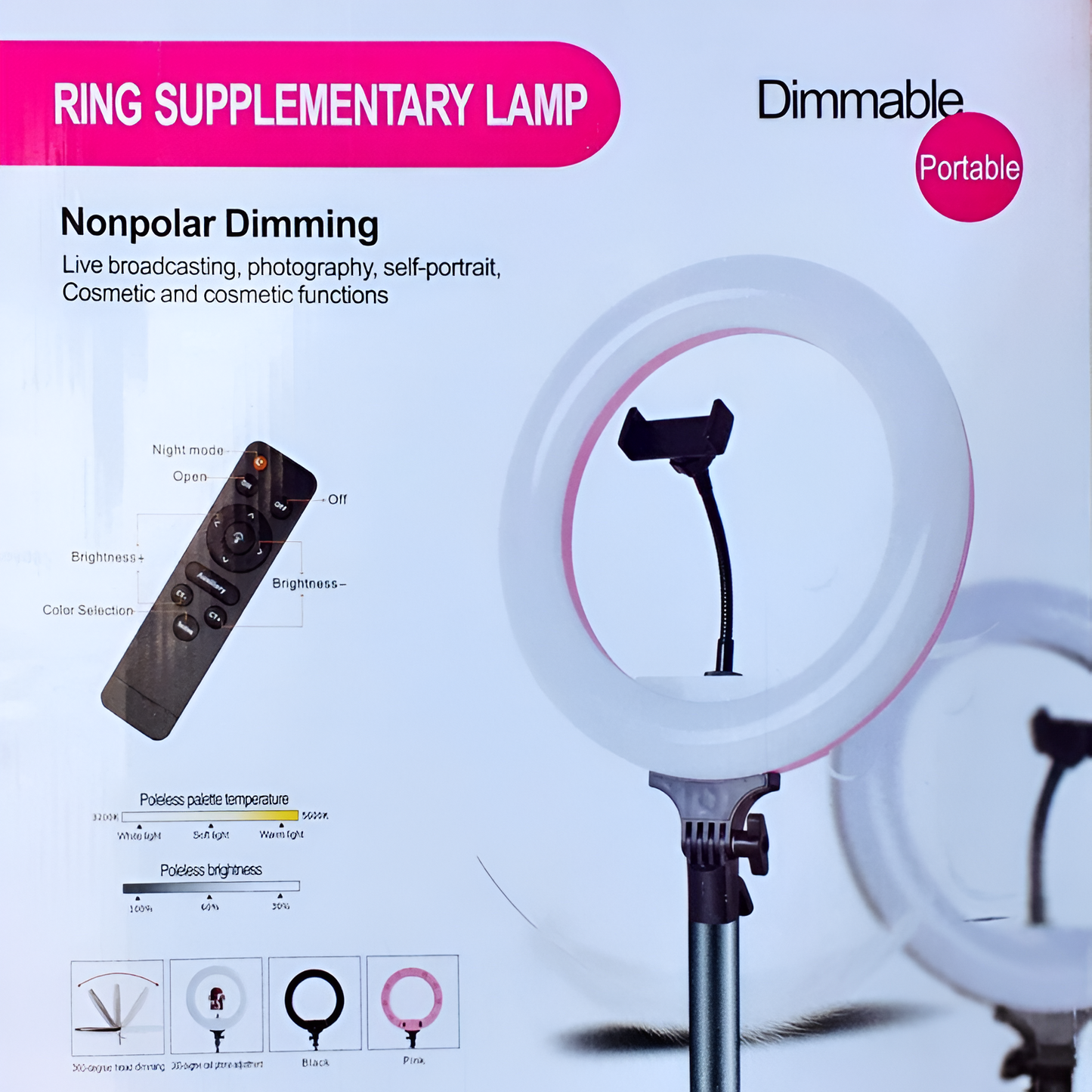 Dimmable LED Ring Light with Tripod Stand & Remote