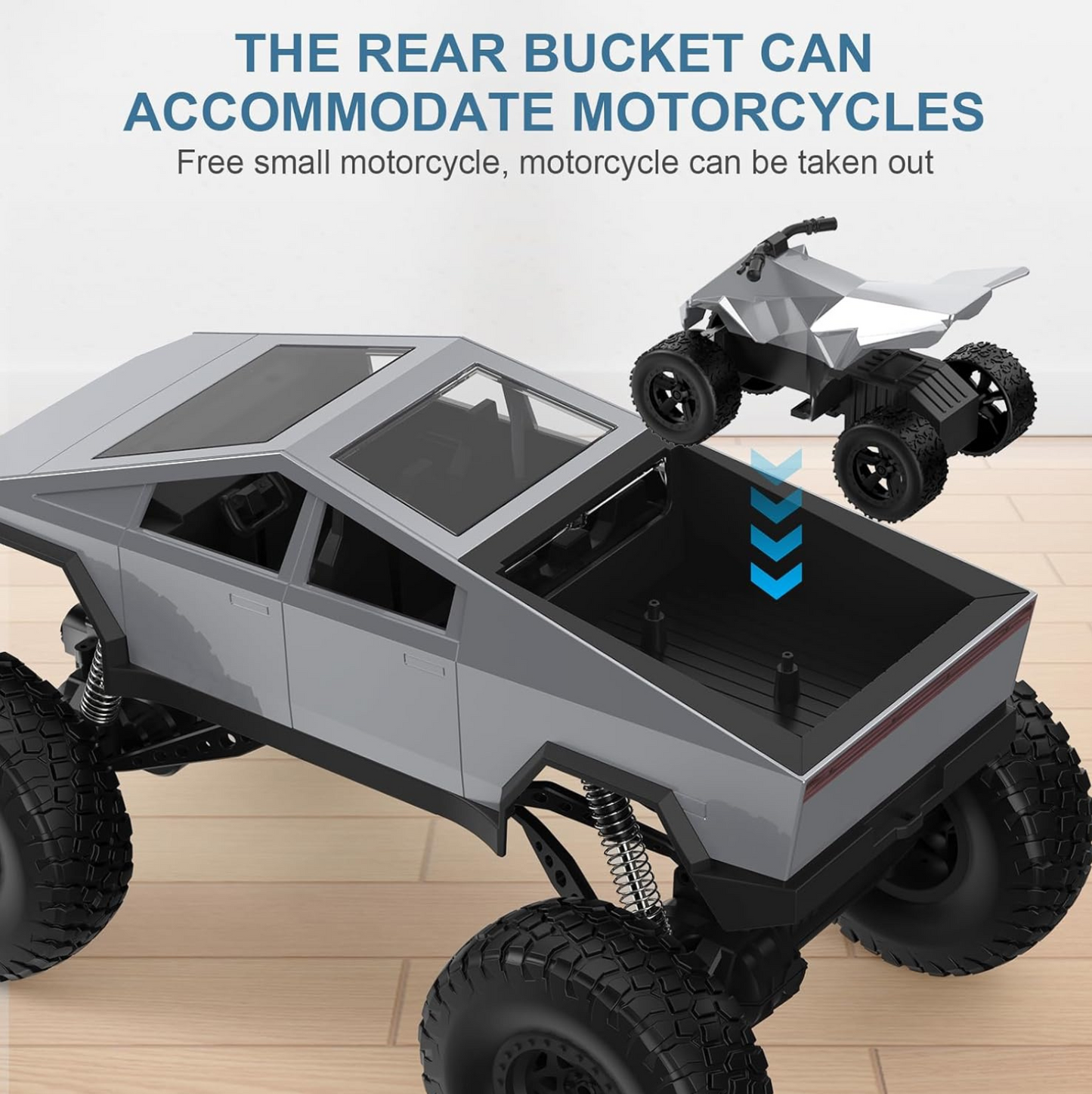 RC Cybertruck Monster Truck | 1:8 Scale, 4WD All-Terrain Vehicle with LED Lights and 2 Rechargeable Batteries