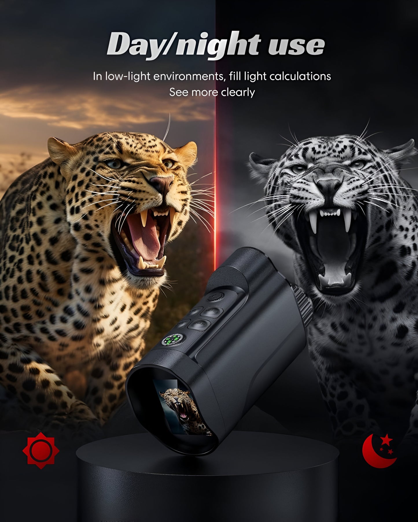 Night Vision Camera with 10x Digital Zoom & Red Dot Sight – 800M Range, Starlight Sensor, Day/Night Use, Photo & Video Capture