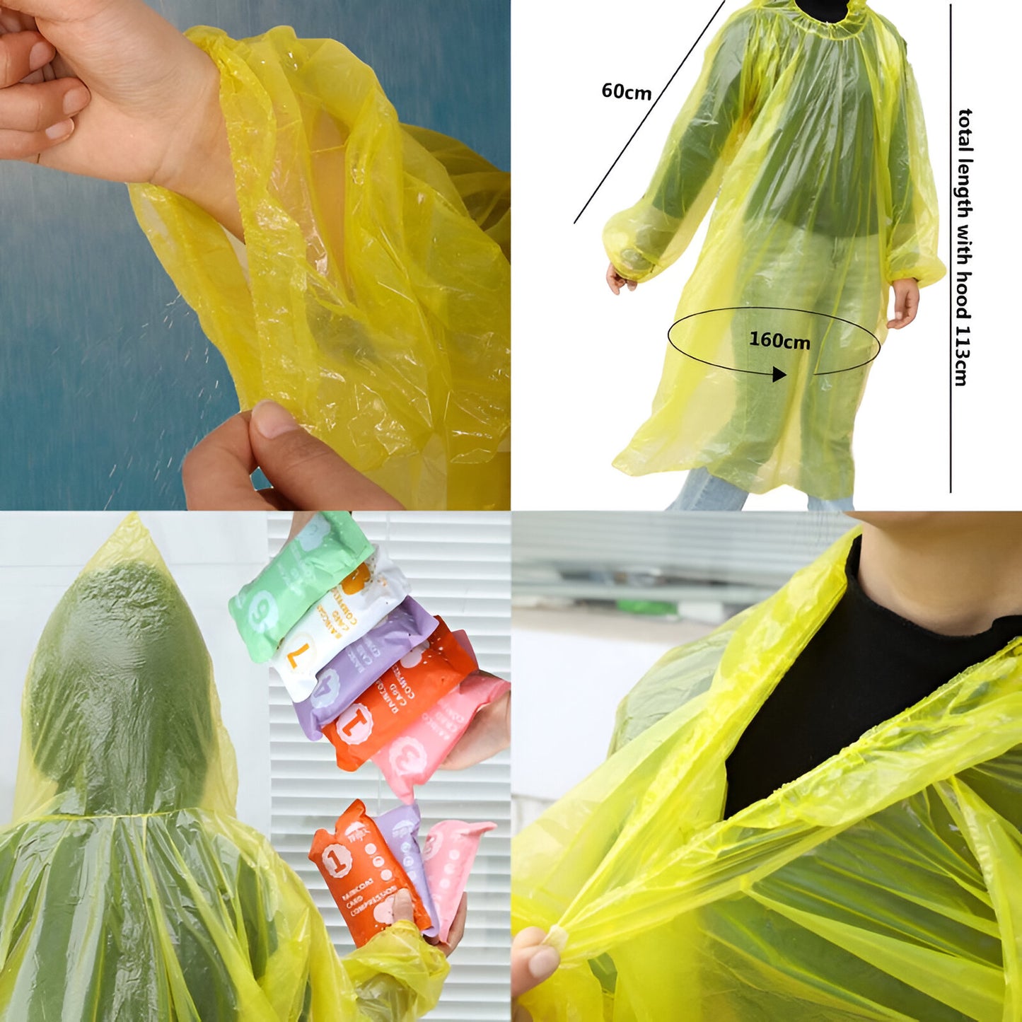 7 Colour Pack Of Disposable Rain Ponchos with Drawstring Hood – Waterproof Emergency Raincoats for Adults – Portable, Lightweight & Eco-Friendly