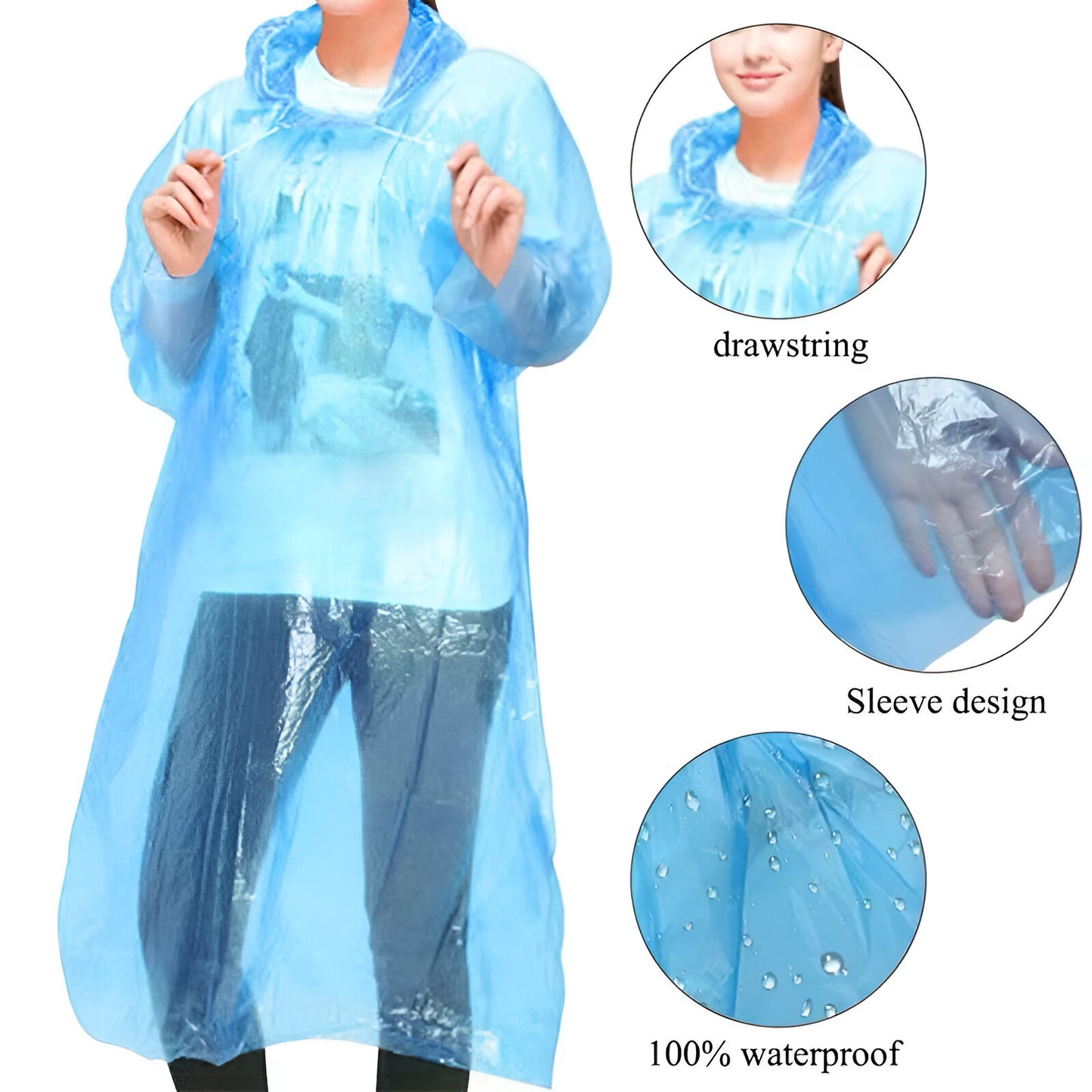 7 Colour Pack Of Disposable Rain Ponchos with Drawstring Hood – Waterproof Emergency Raincoats for Adults – Portable, Lightweight & Eco-Friendly