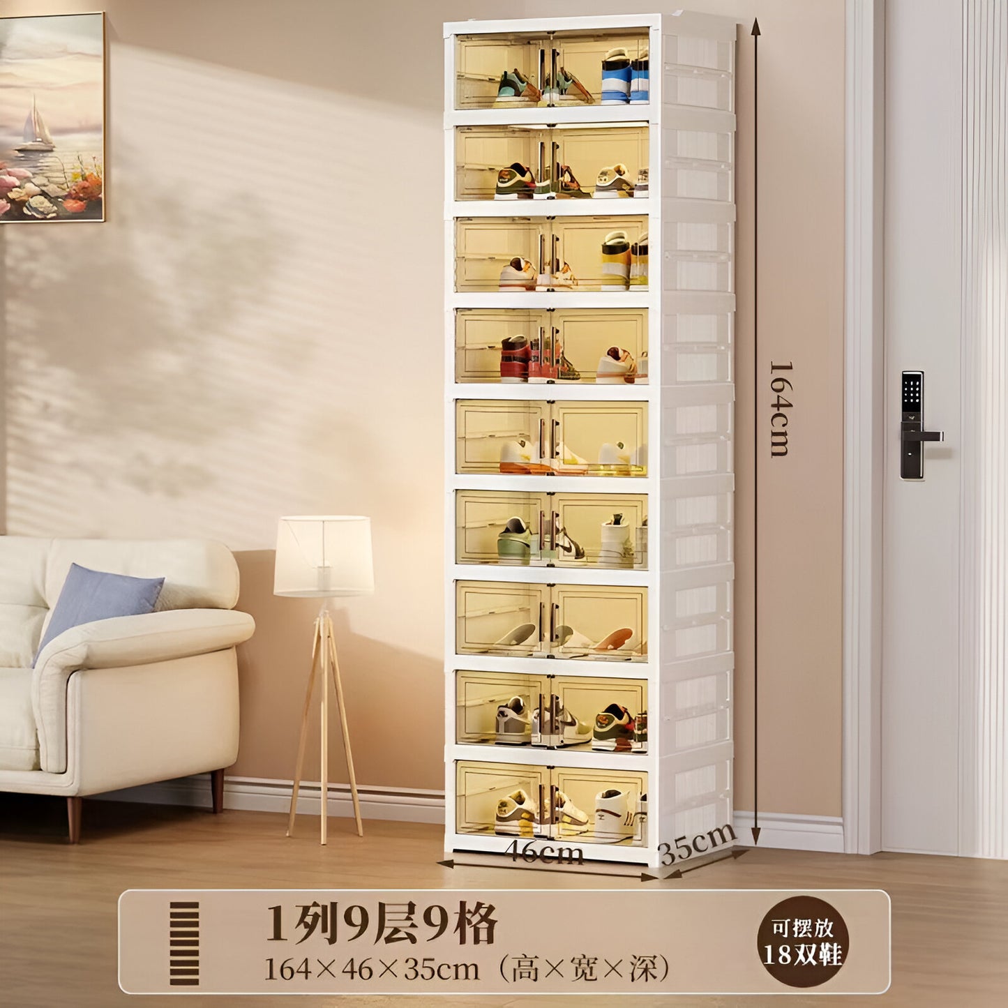 9-Tier Foldable Shoe Storage Cabinet with Magnetic Doors & Wheels – Stackable Plastic Shoe Box Organizer with Clear Lids