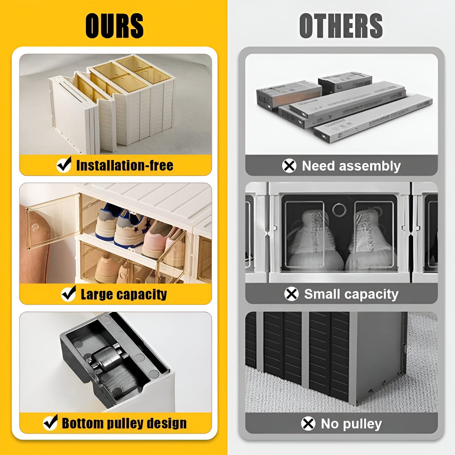 9-Tier Foldable Shoe Storage Cabinet with Magnetic Doors & Wheels – Stackable Plastic Shoe Box Organizer with Clear Lids