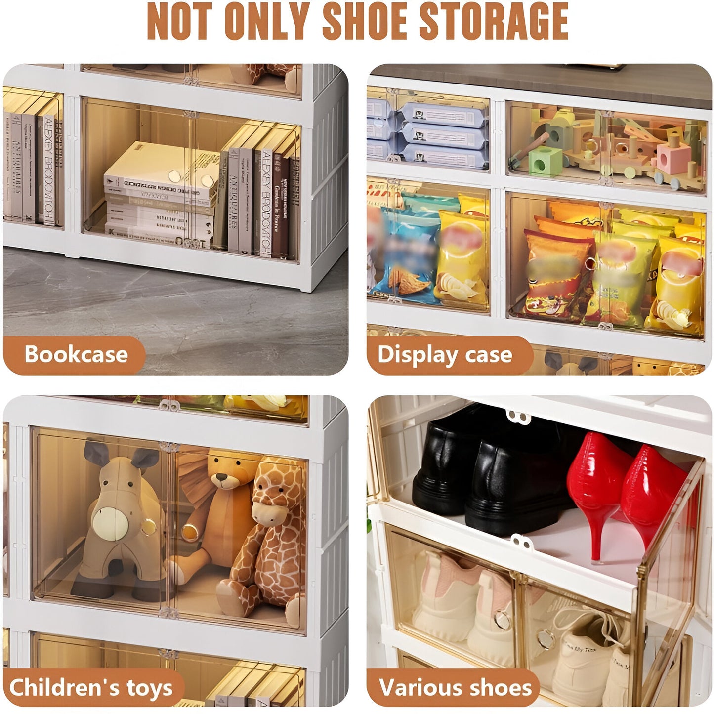 9-Tier Foldable Shoe Storage Cabinet with Magnetic Doors & Wheels – Stackable Plastic Shoe Box Organizer with Clear Lids