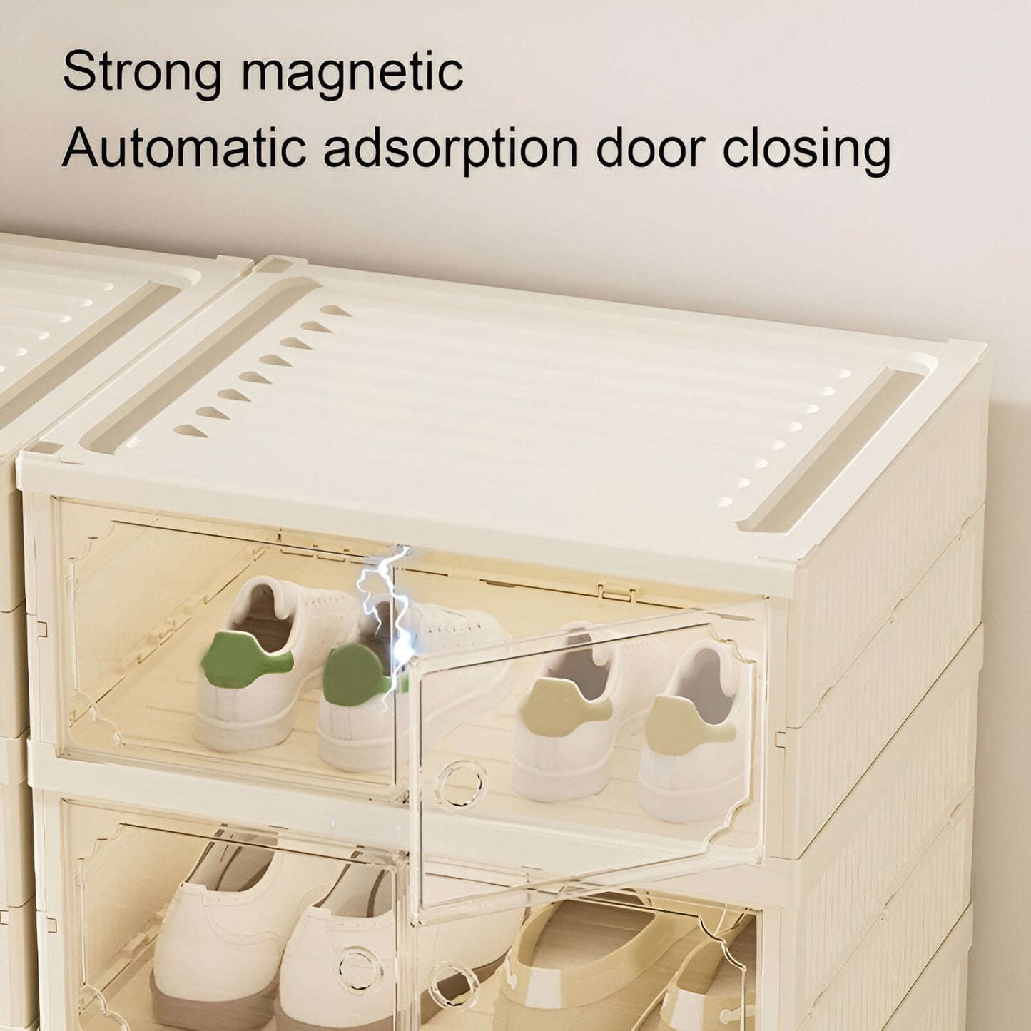 9-Tier Foldable Shoe Storage Cabinet with Magnetic Doors & Wheels – Stackable Plastic Shoe Box Organizer with Clear Lids