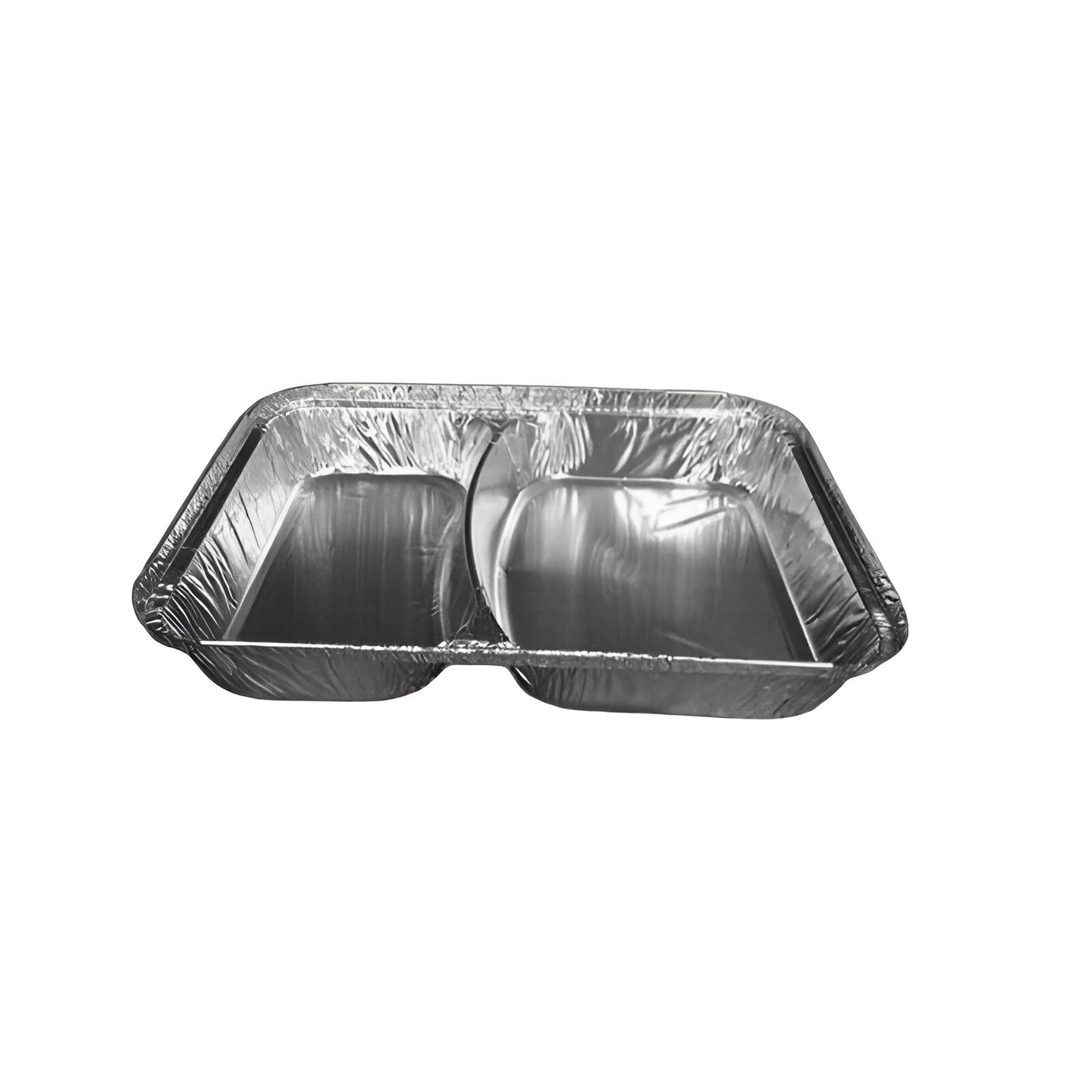 Aluminium Foil Container with 2 Compartments and Lid – Pack of 100 | Dual Section Food Tray for Meal Prep, Takeaway & Storage