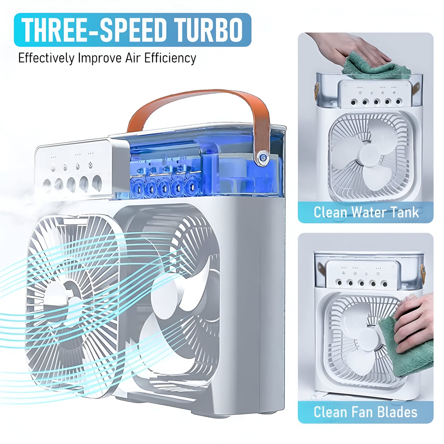 Mini Cooling Fan – Portable 3-in-1 Air Conditioner | Humidifier | LED Night Light | 600ml Tank | USB Powered