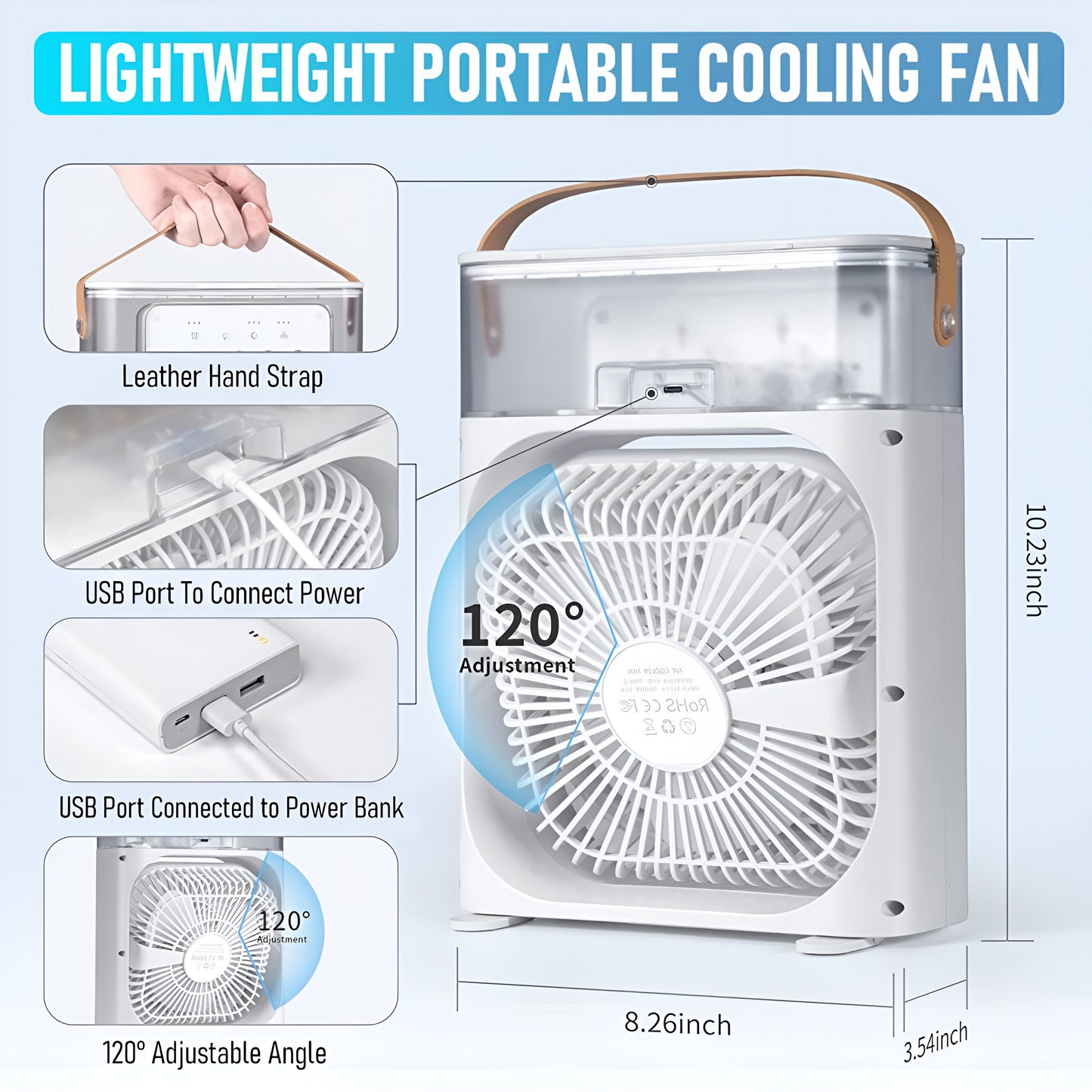 Mini Cooling Fan – Portable 3-in-1 Air Conditioner | Humidifier | LED Night Light | 600ml Tank | USB Powered