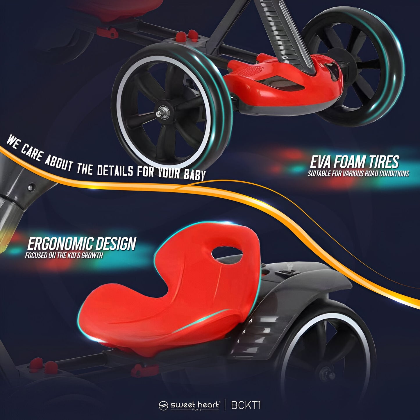 6V Foldable Electric Go Kart for Kids – Adjustable Seat, EVA Wheels, LED Lights | Ride-On Car for Boys & Girls Ages 3–8 (Red)