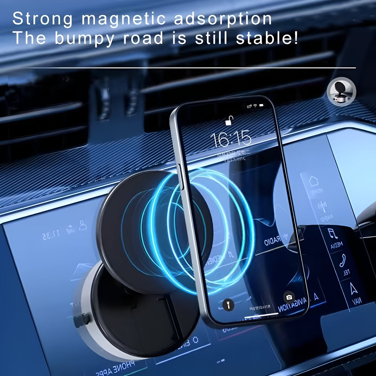 D21 Magnetic Vacuum Phone Holder – 360° Rotatable Suction Mount with Type-C Charging | 65kpa Power for Car, Glass, Mirror, Gym (Black)