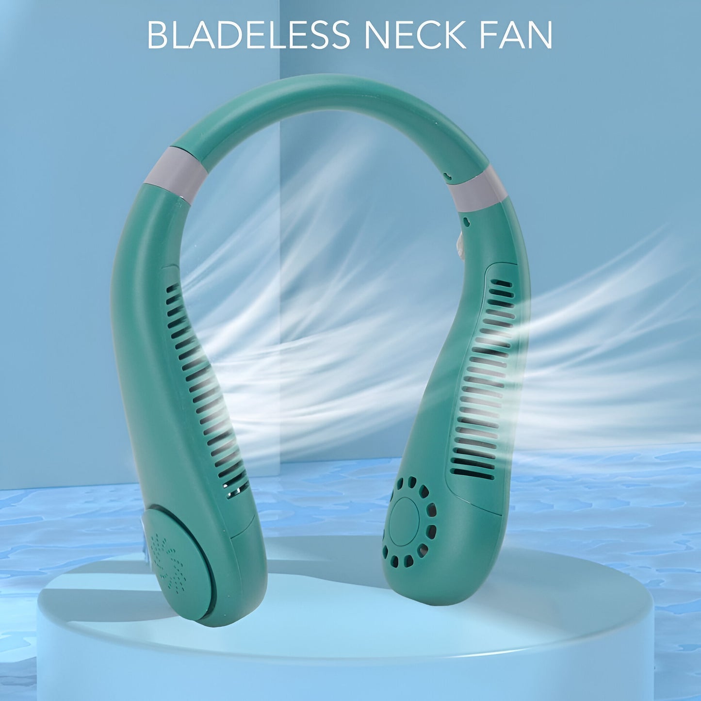 Bladeless Neck Fan – 3 Speeds, USB Rechargeable, 2400mAh Battery, Hands-Free Cooling – Green