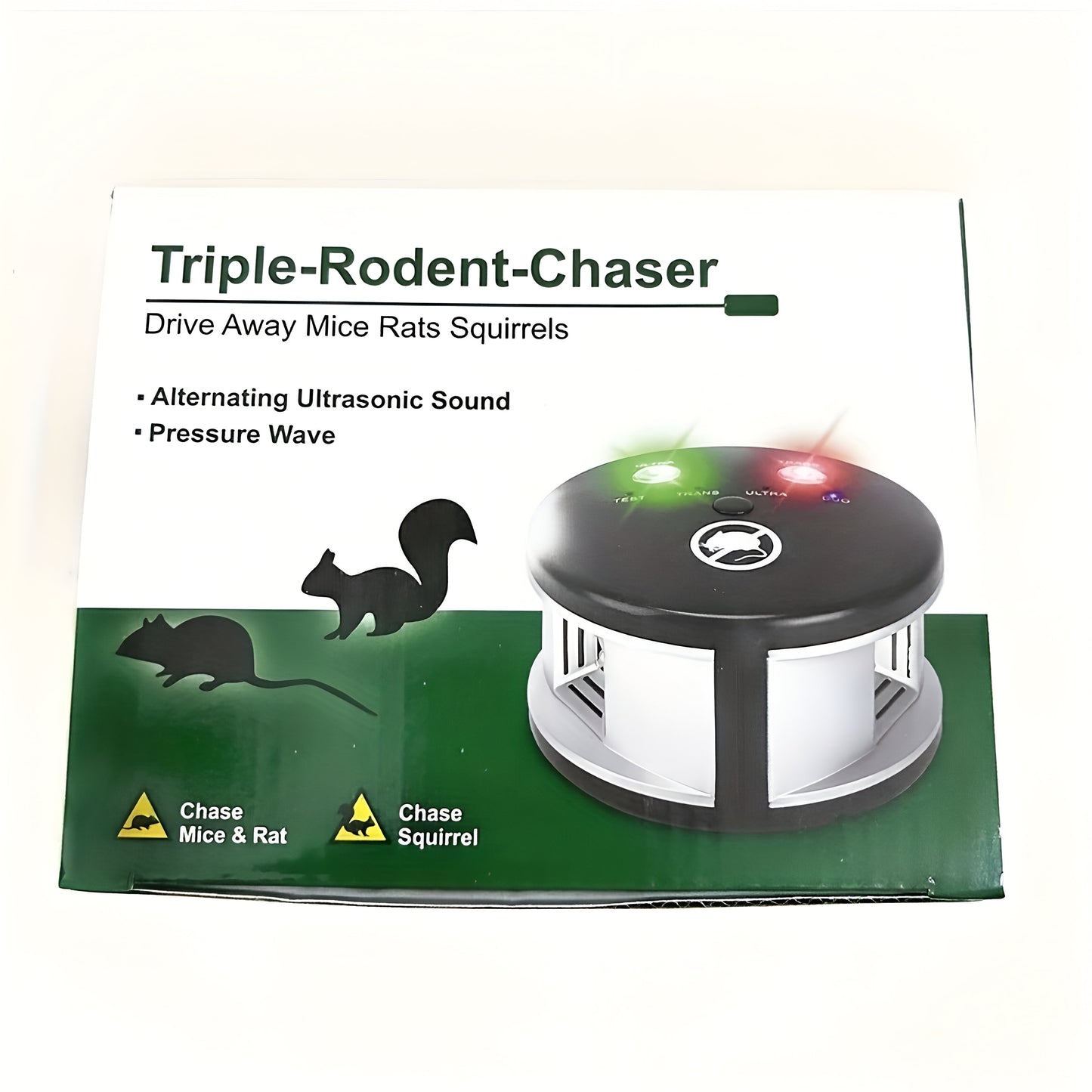 Triple-Rodent-Chaser | Ultrasonic Pest Repeller – 360° Indoor Rodent Deterrent with 4 Modes & Pressure Wave Technology