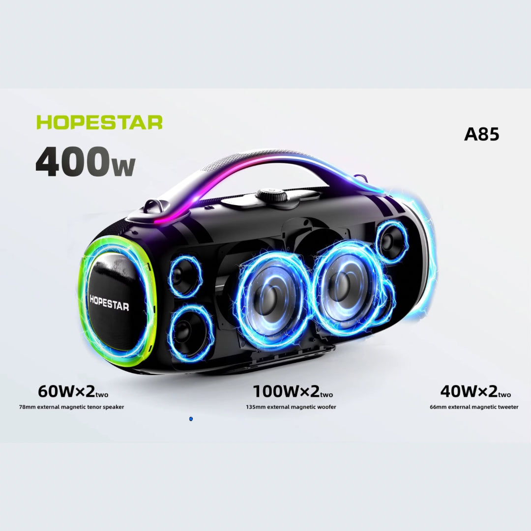 HOPESTAR A85 400W Waterproof Bluetooth Party Speaker with Deep Bass, DSP, Karaoke & Wireless Mic – Outdoor Portable Speaker