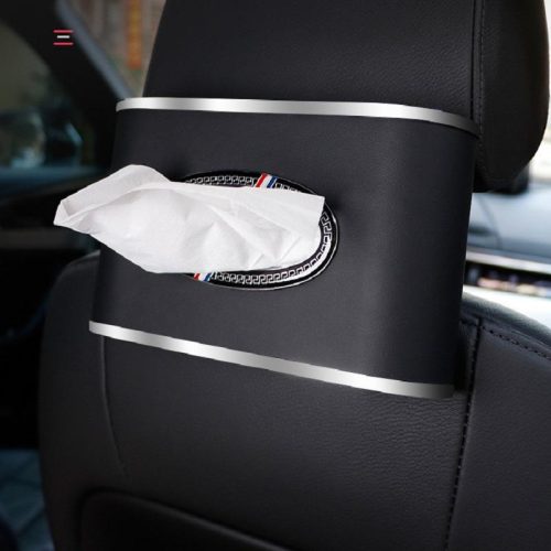 PEETTA Car Tissue Holder, Premium PU Leather Tissue Box with Clock and Parking Number Plate, Rectangular Pumping Paper Dispenser, Car Tissue Holder