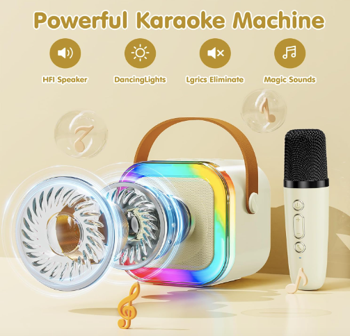 Karaoke Machine for Kids and Adults - Mini Portable Bluetooth Speaker with 2 Wireless Microphones & Colorful Lights