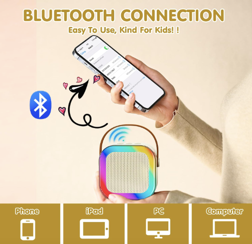 Karaoke Machine for Kids and Adults - Mini Portable Bluetooth Speaker with 2 Wireless Microphones & Colorful Lights
