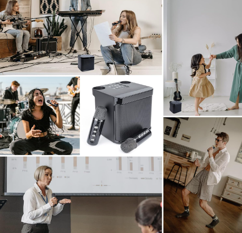 Mini Karaoke Machine for Adults and Kids - Portable Bluetooth Speaker with 2 Wireless Microphones, PA System for Indoor/Outdoor Parties (Elegant Black)