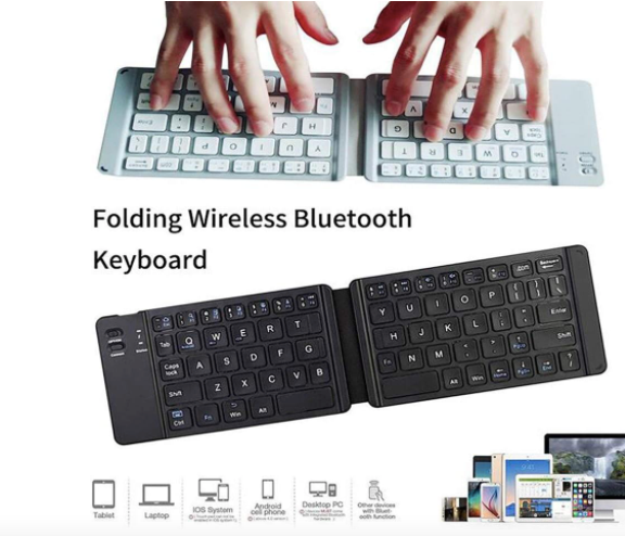 two fold rechargeable portable & folding wireless keyboard for iphone12 pro max/tablet/smartphone/smart tv/pc (android/ios/windows), Black