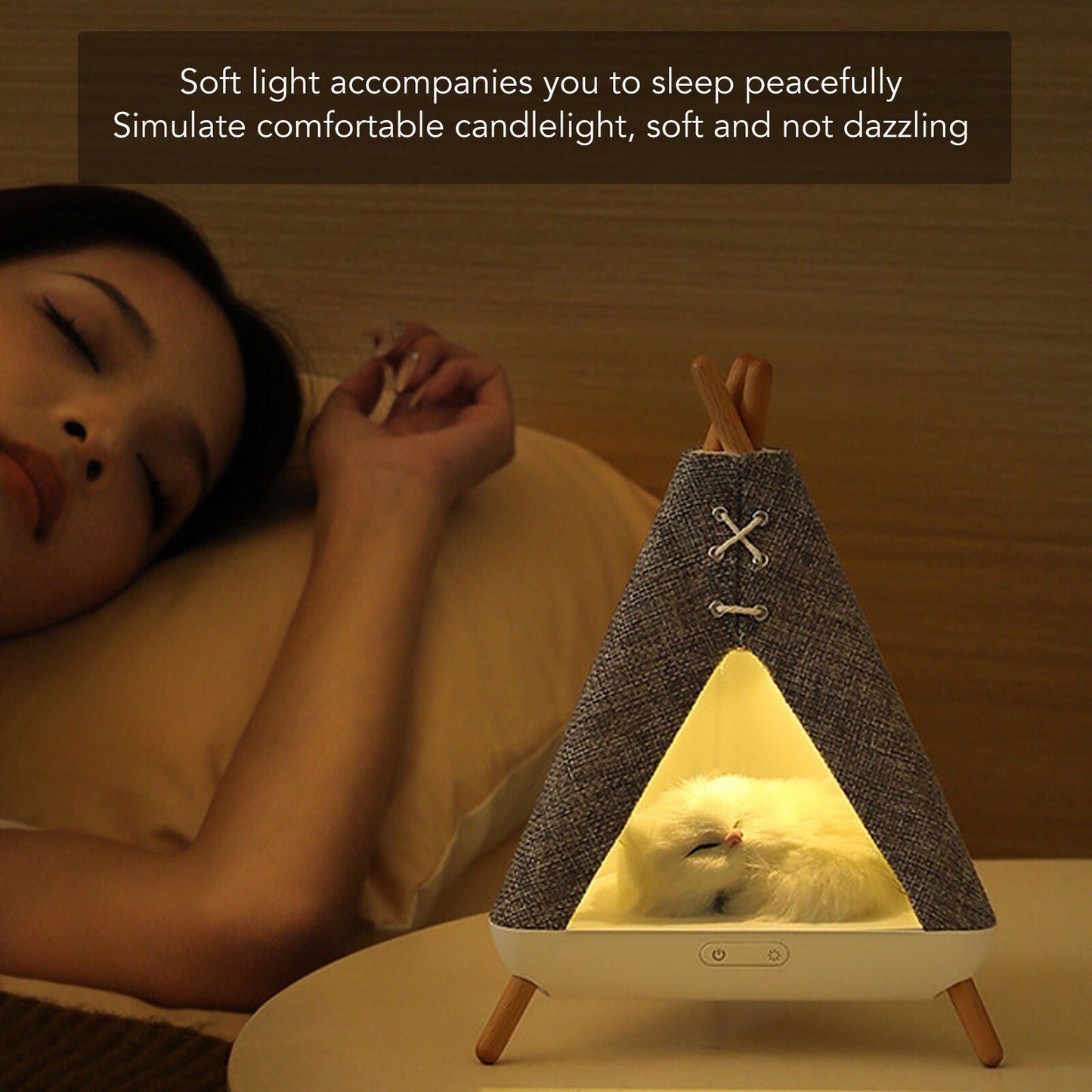 Cute Cat House In Tent Shape Lamp Night Light With Wireless Bluetooth Speaker