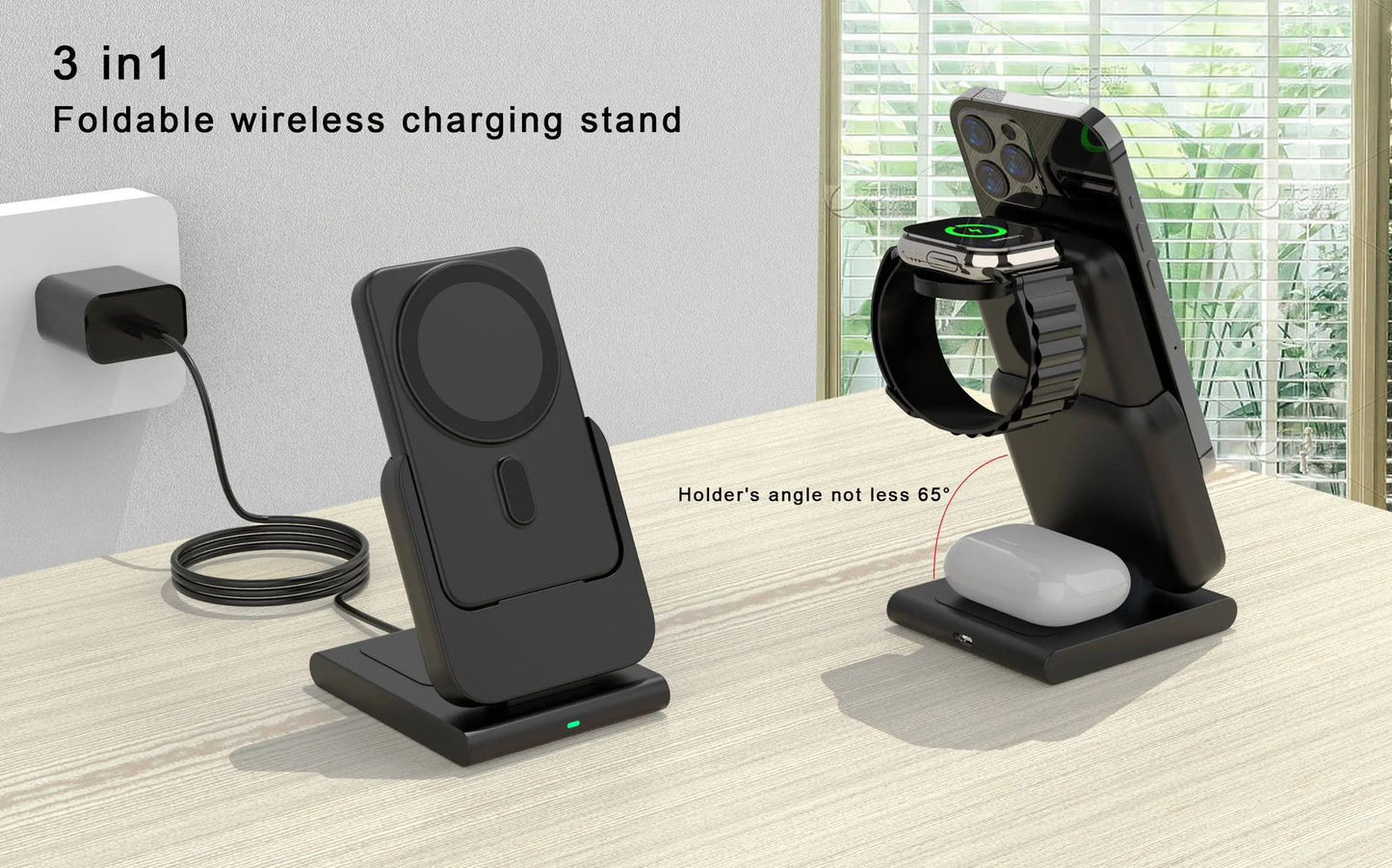 Foldable Wireless Charging Station with Detachable Power Bank (5000mAh, 23W)