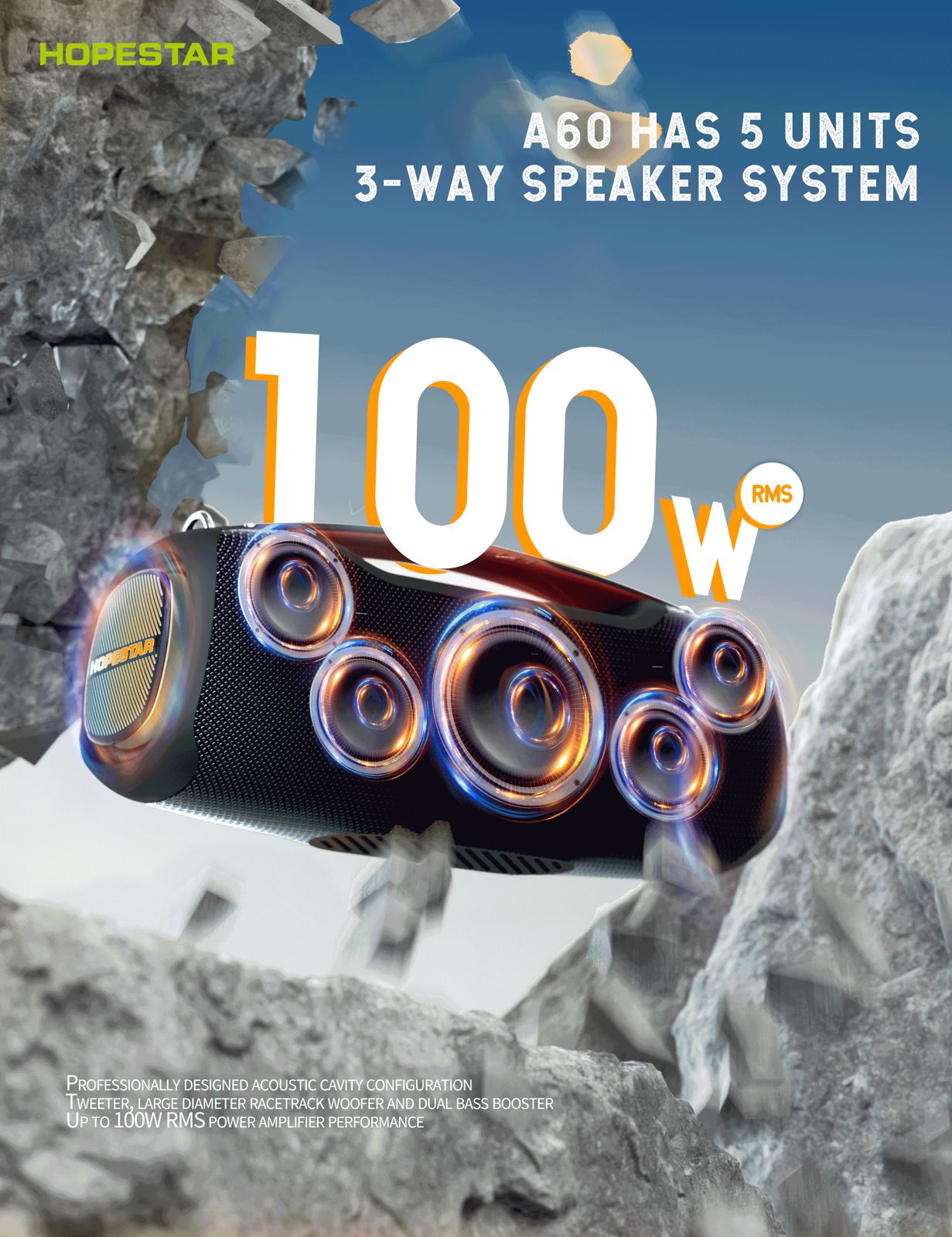 HOPESTAR A60 100W High-Power Bluetooth Speaker: Outdoor Waterproof Portable Wireless Karaoke Stereo Surround Subwoofer With Mic